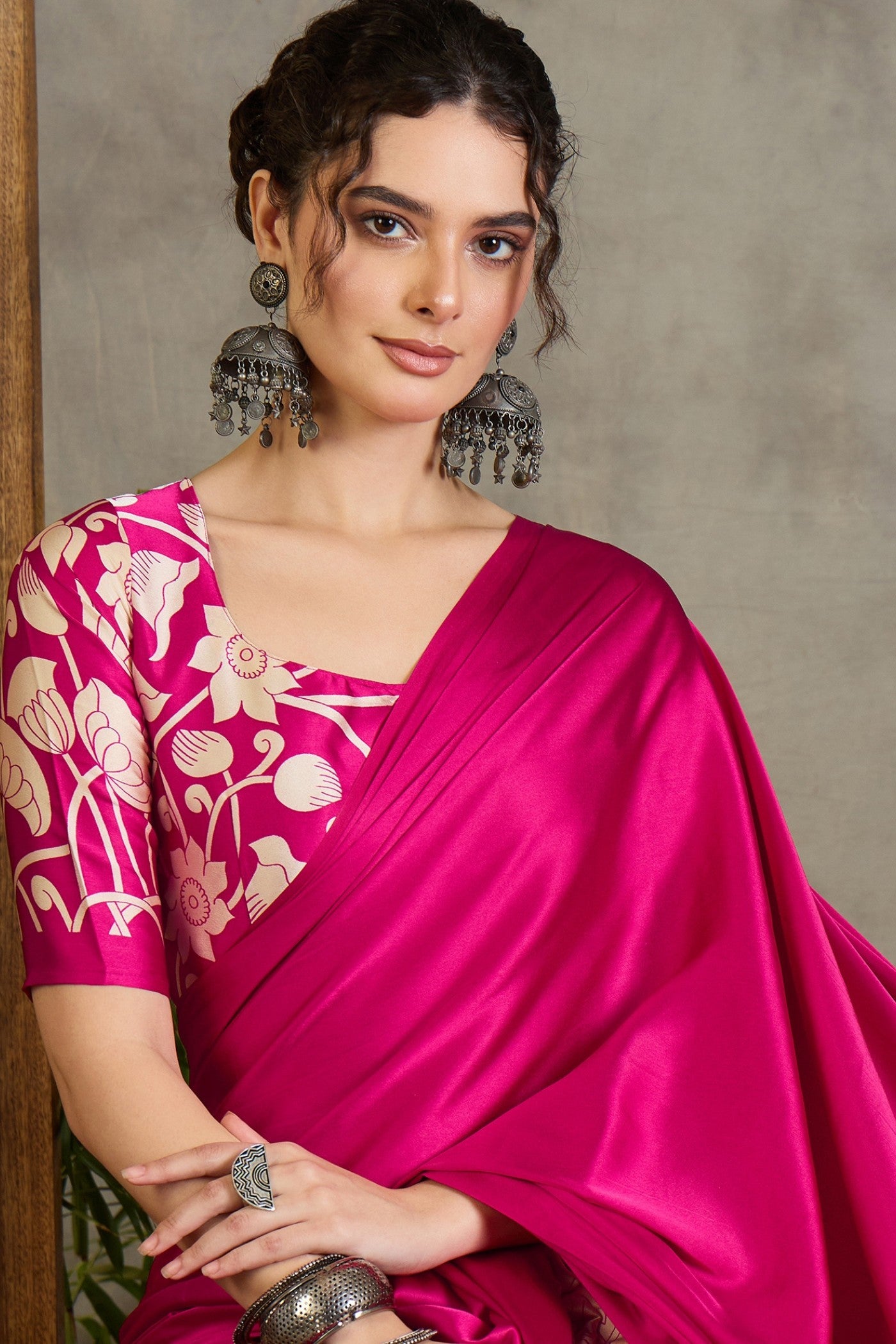Buy MySilkLove Paradise Pink Kalamkari Printed Satin Silk Saree Online