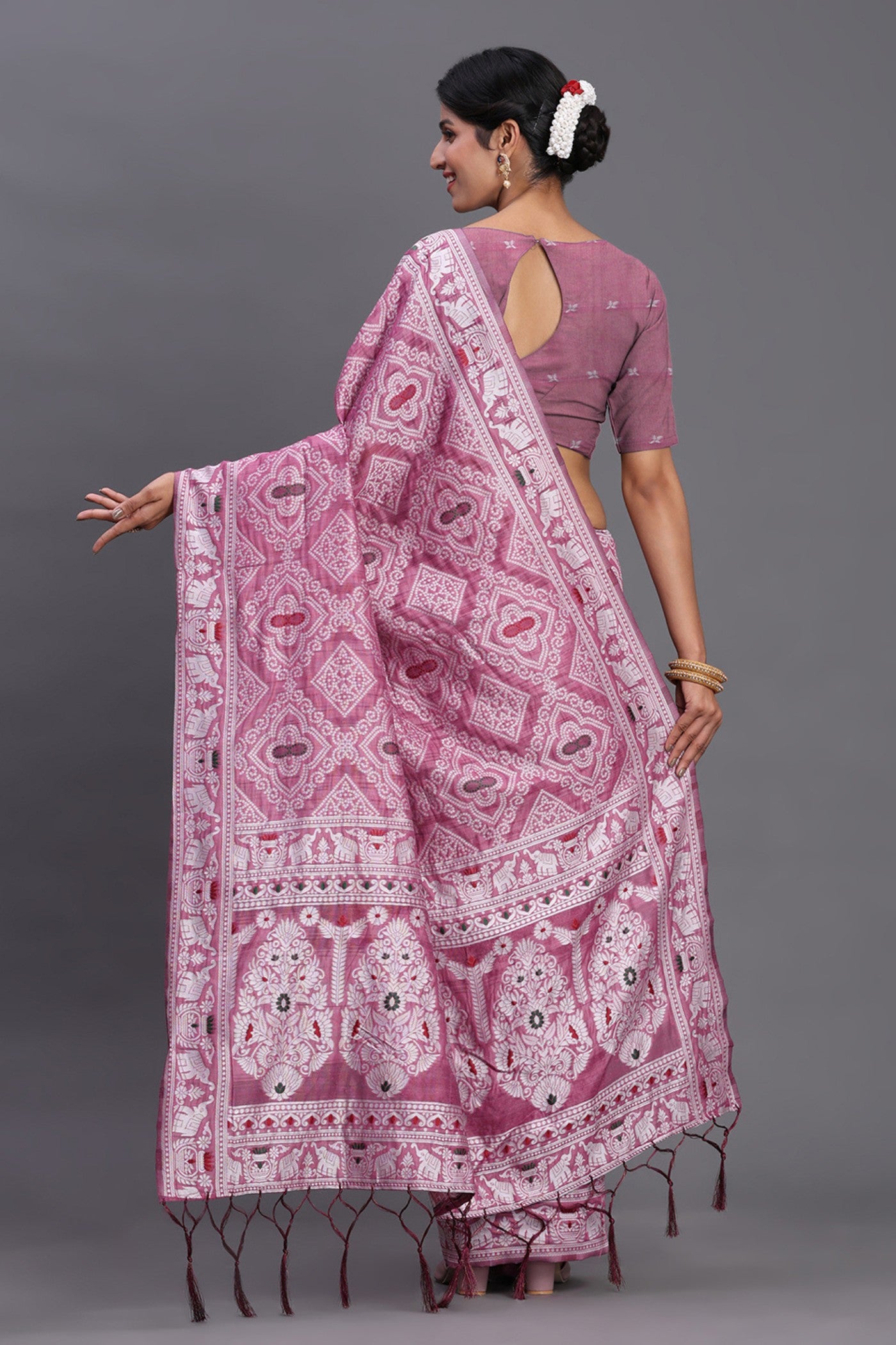 Buy MySilkLove Punch Pink Linen Cotton Saree Online