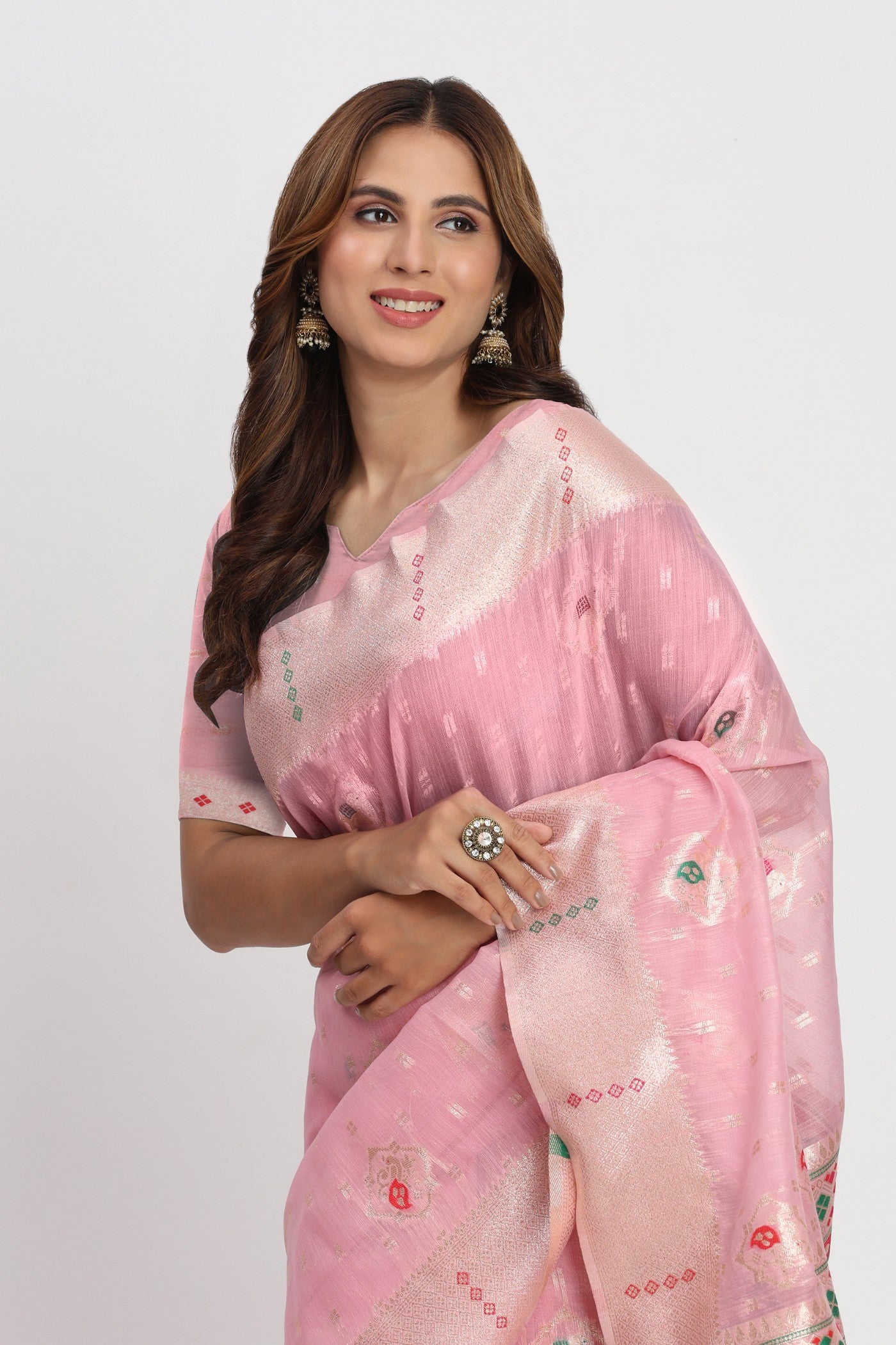 MySilkLove Sea Pink Woven Linen Cotton Saree