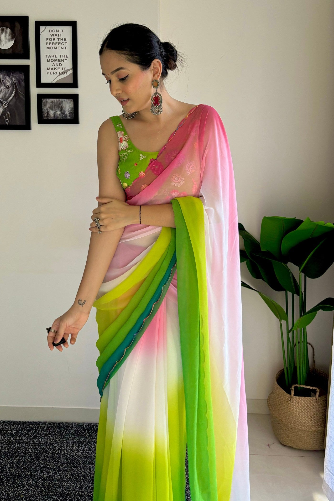 Buy MySilkLove Multicolor Pink Georgette Saree Online