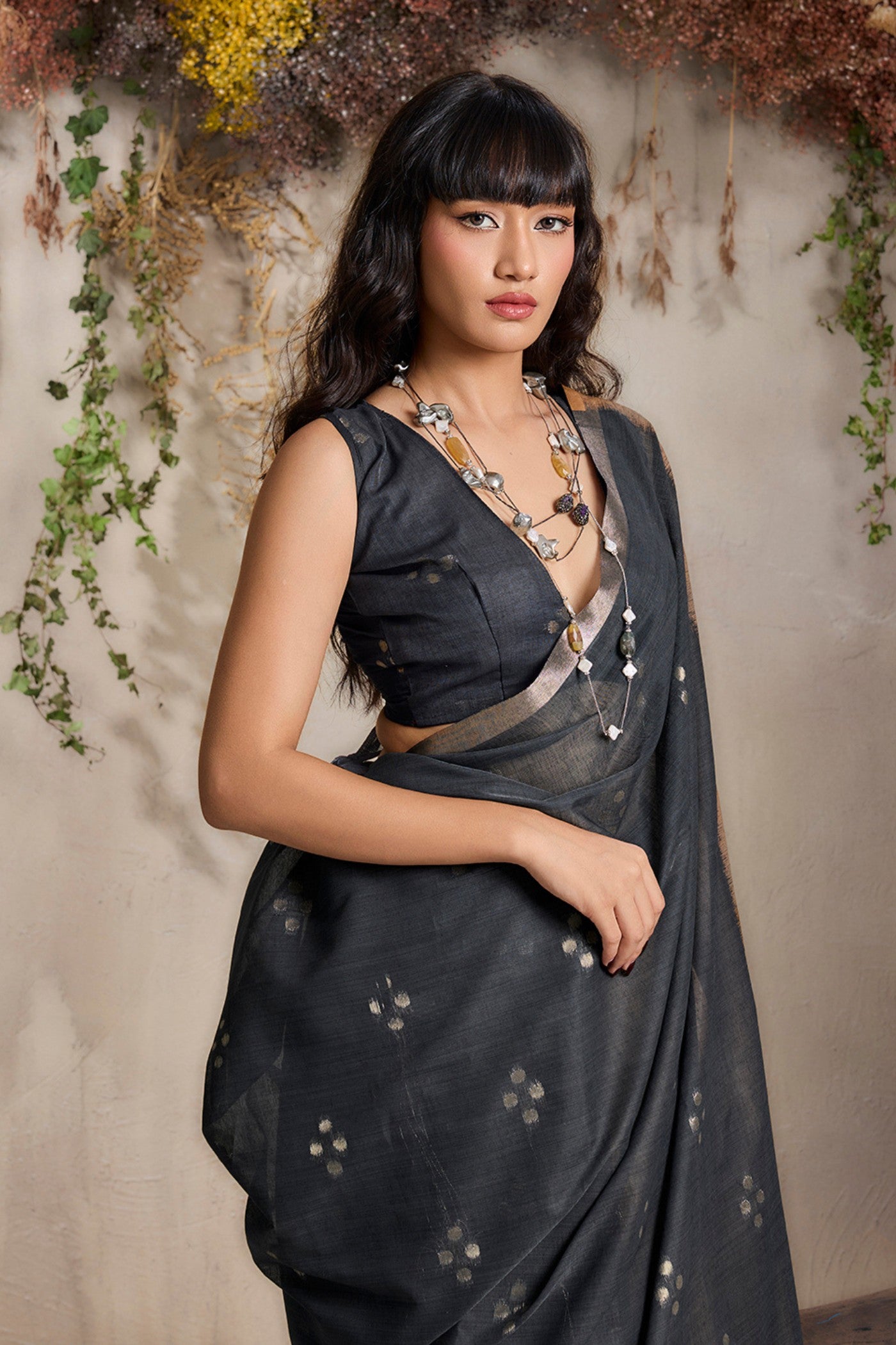 Buy MySilkLove Imperial Black and Yellow Handloom Cotton Saree Online