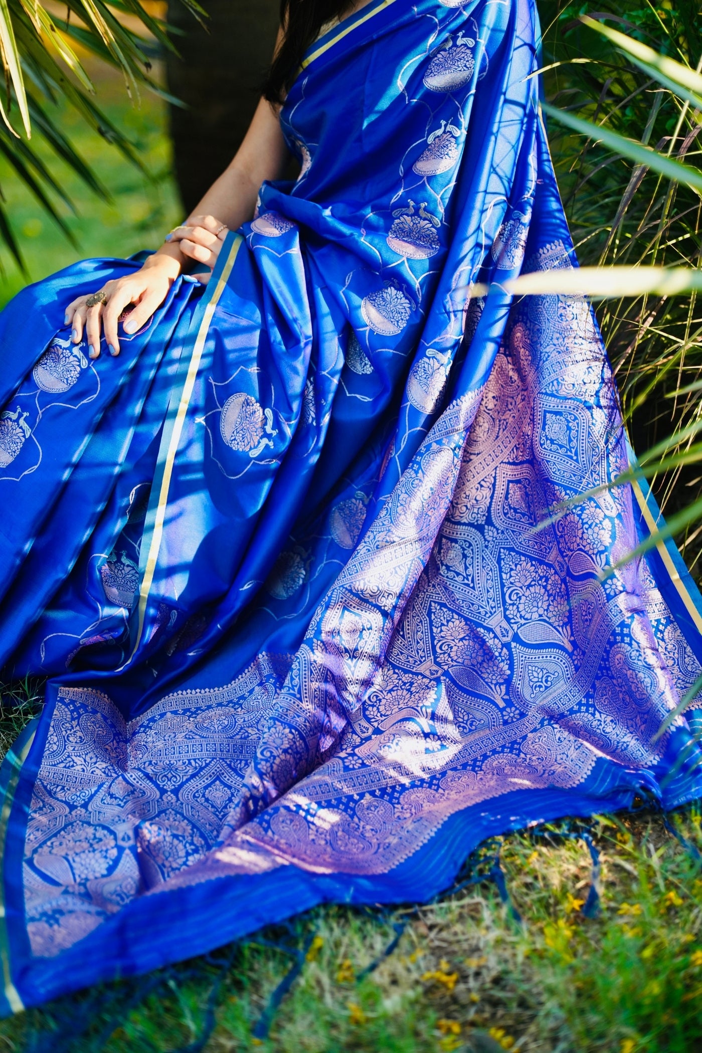 Buy MySilkLove Royal Blue Handloom Satin Silk Saree Online