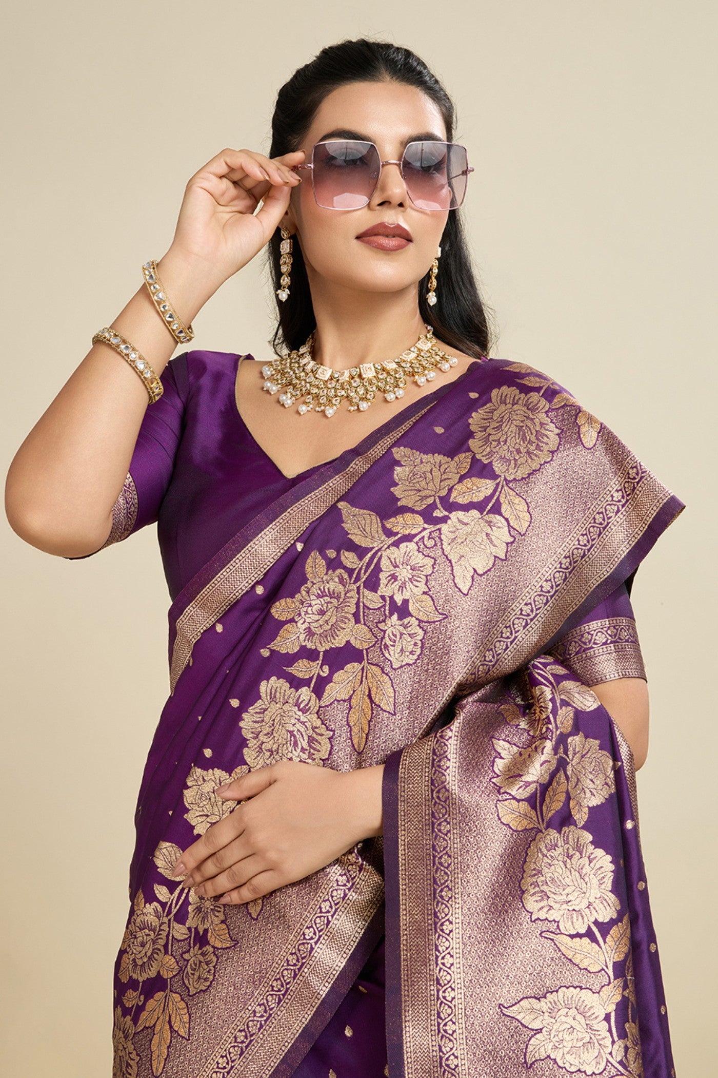 Buy MySilkLove Opera Purple Zari Woven Soft Kanjivaram Saree Online