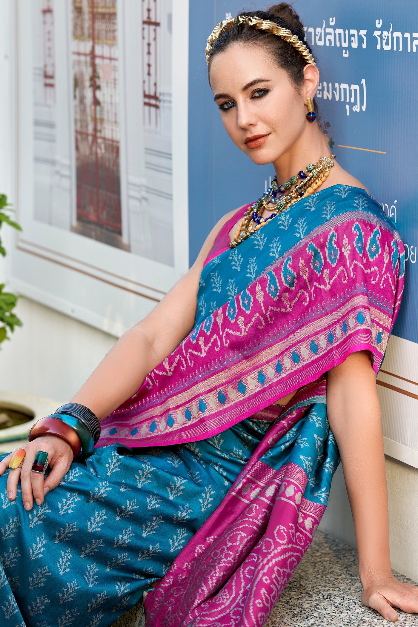 Buy MySilkLove Orient Blue Woven Banarasi Saree Online