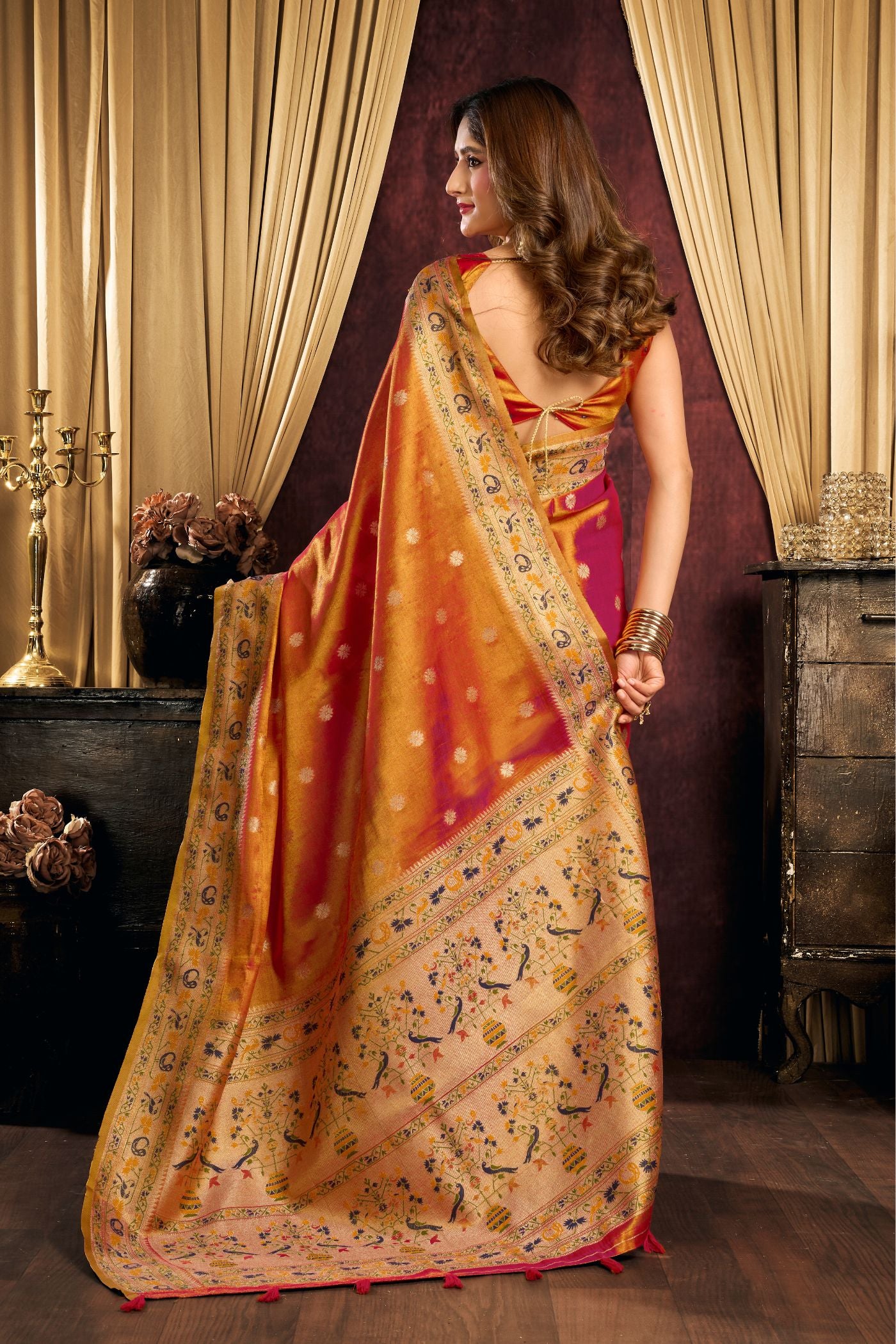 Buy MySilkLove Pumpkin Orange Woven Tissue Paithani Saree Online