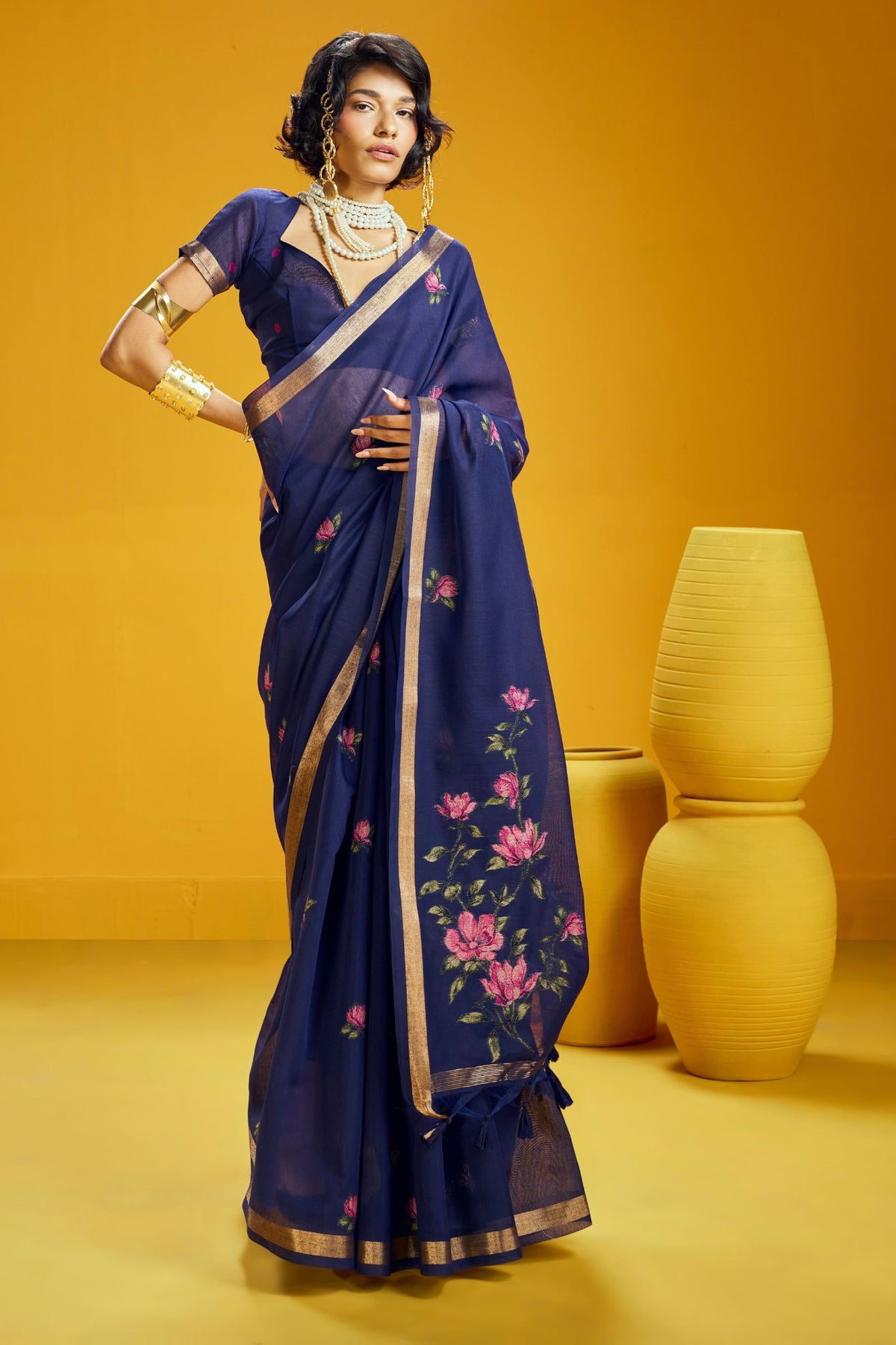 Buy MySilkLove Peacock Blue Handloom Muga Cotton Saree Online