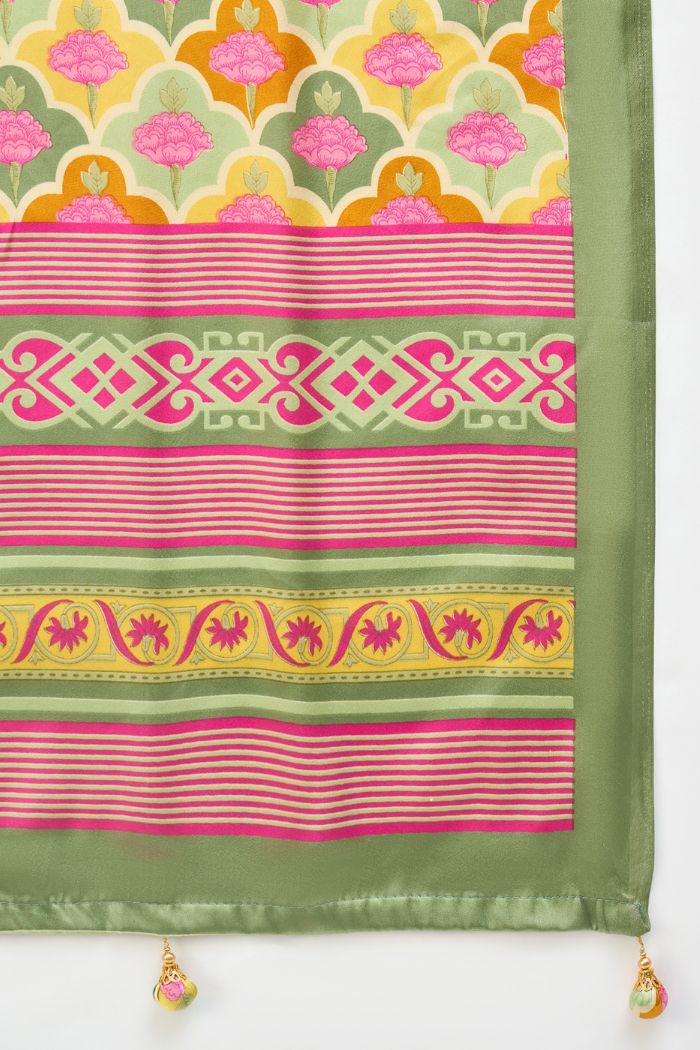 Buy MySilkLove Olive Green and Cream Modal Satin Printed Silk Saree Online