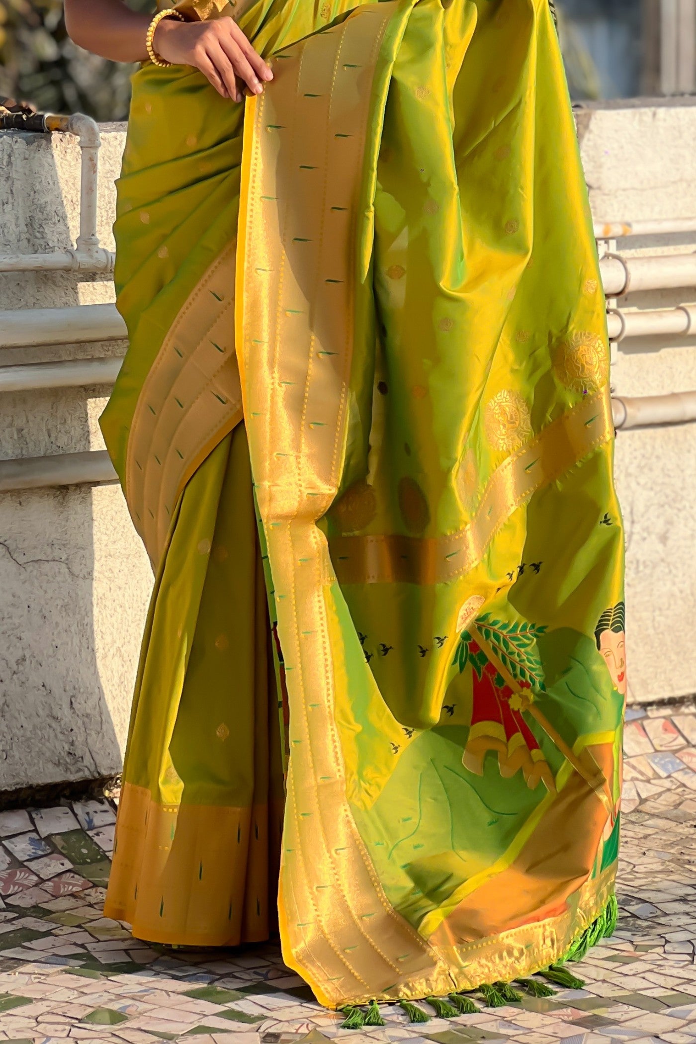 Buy MySilkLove Sushi Green Woven Paithani Saree Online