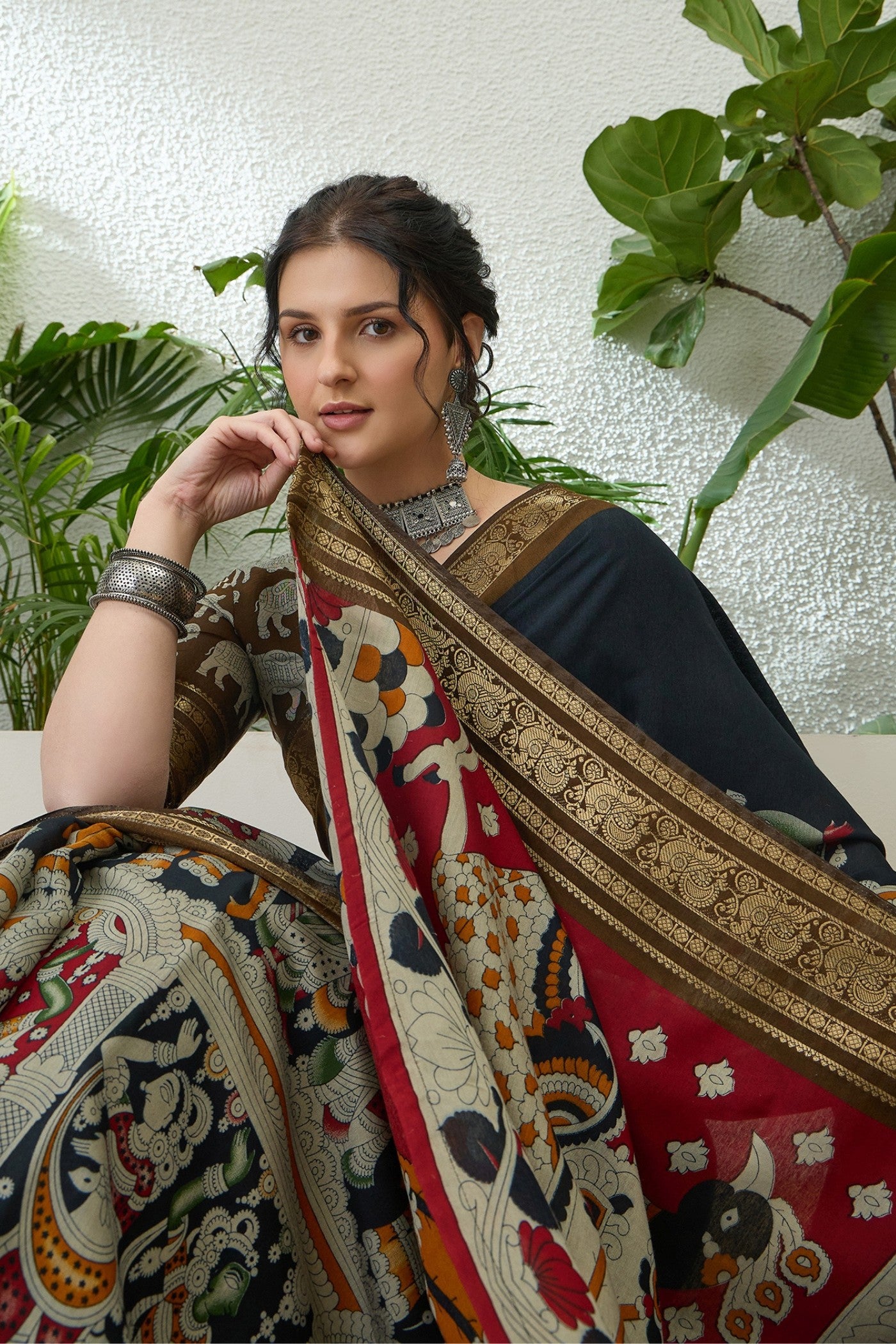 MySilkLove Ink Black Printed Cotton Saree