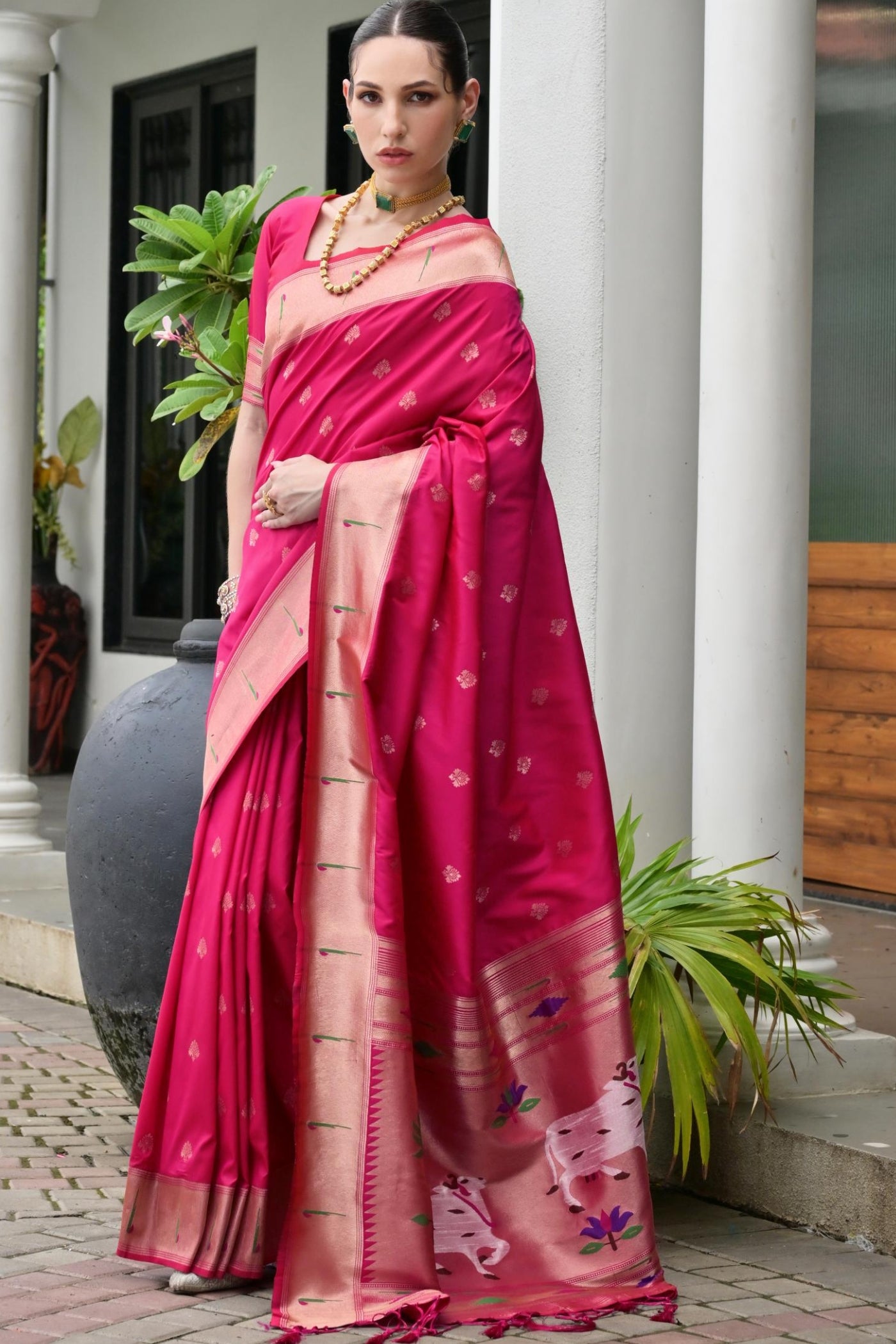 Buy MySilkLove Roseberry Pink Woven Paithani Saree Online
