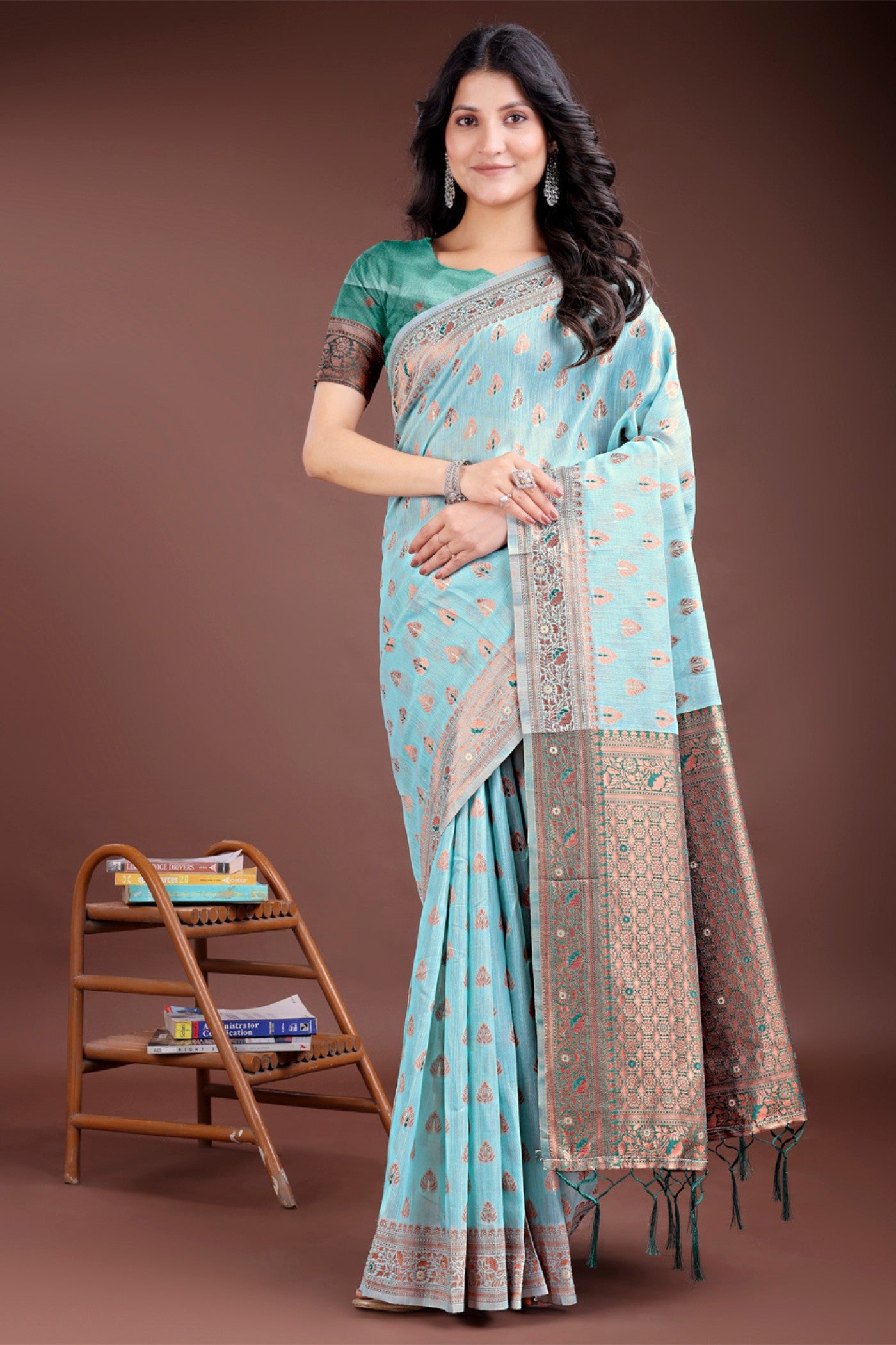 Buy MySilkLove Aqua Blue Linen Cotton Saree Online