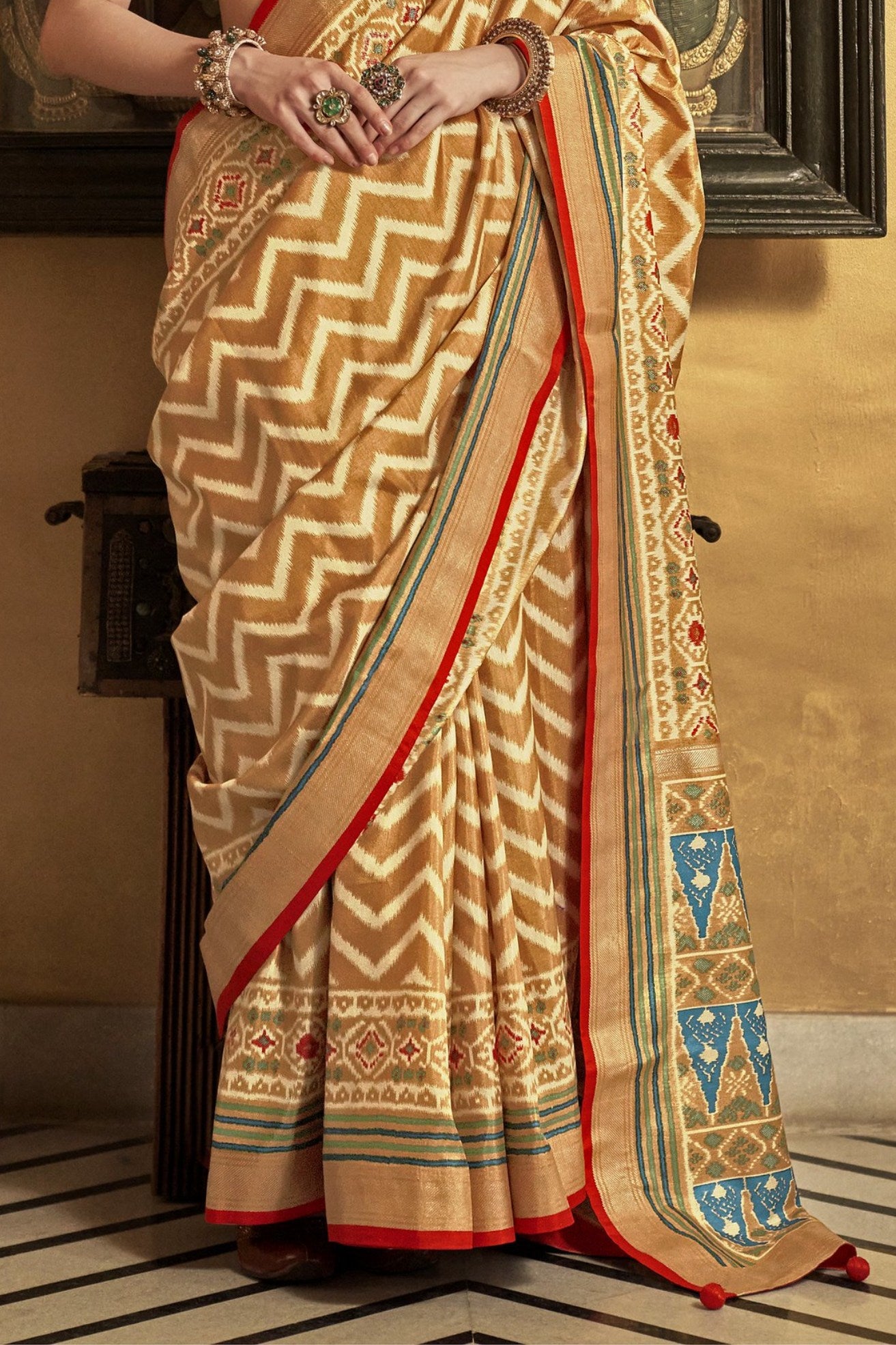 Buy MySilkLove Aztec Yellow Printed Patola Saree Online