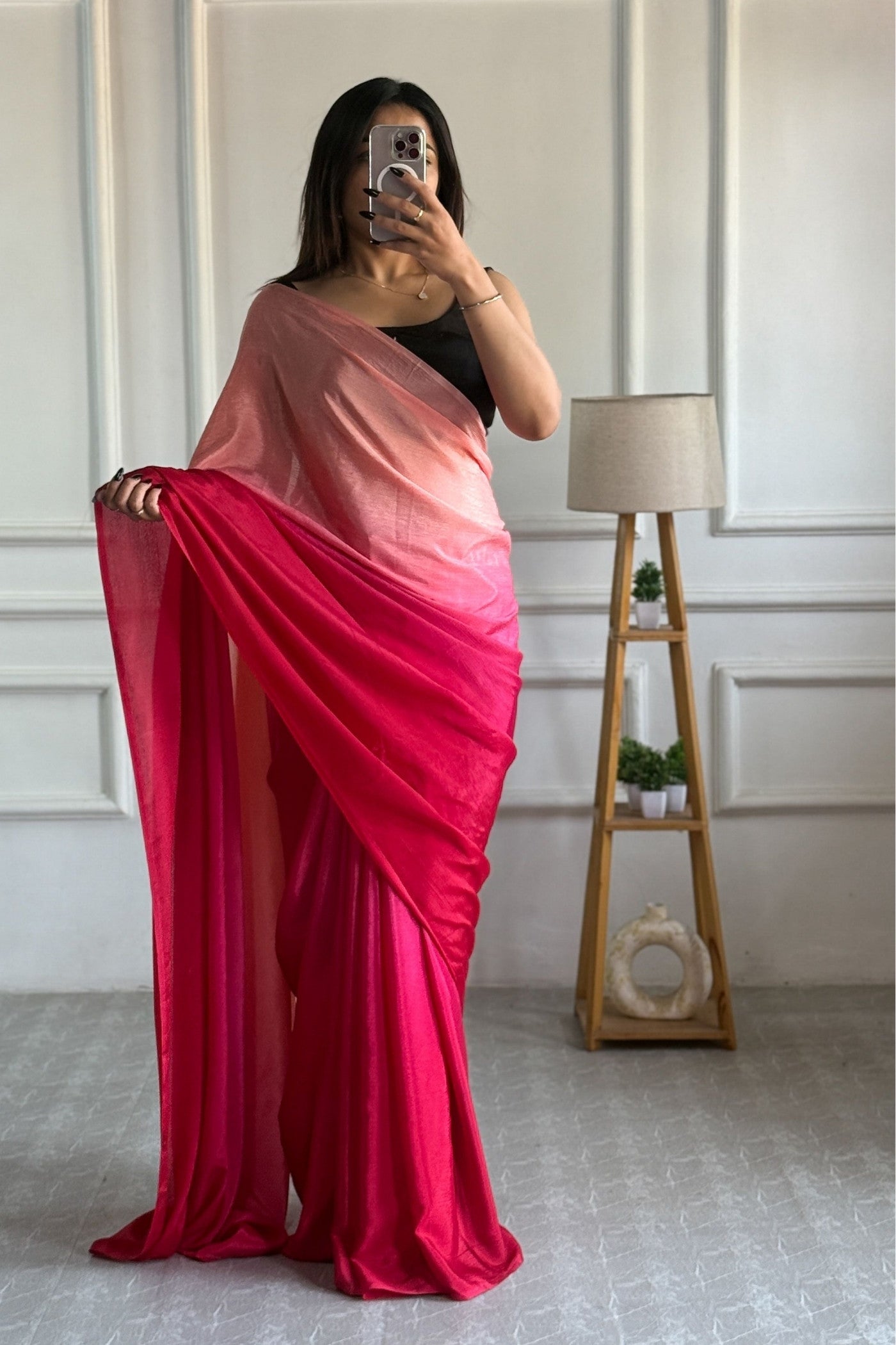 Buy MySilkLove Barn Red Chinon Ready To Wear Saree Online