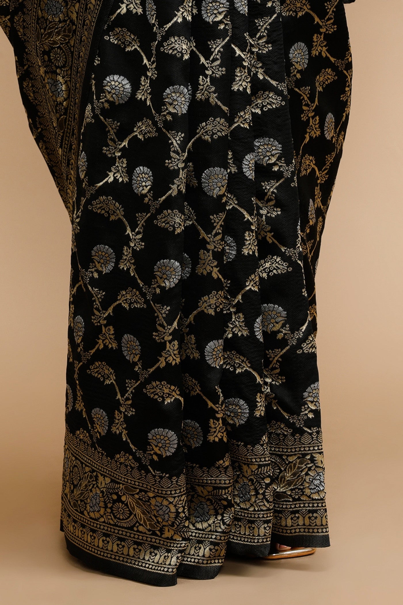 Buy MySilkLove Coal Black Woven Jacquard Lichi Silk Saree Online
