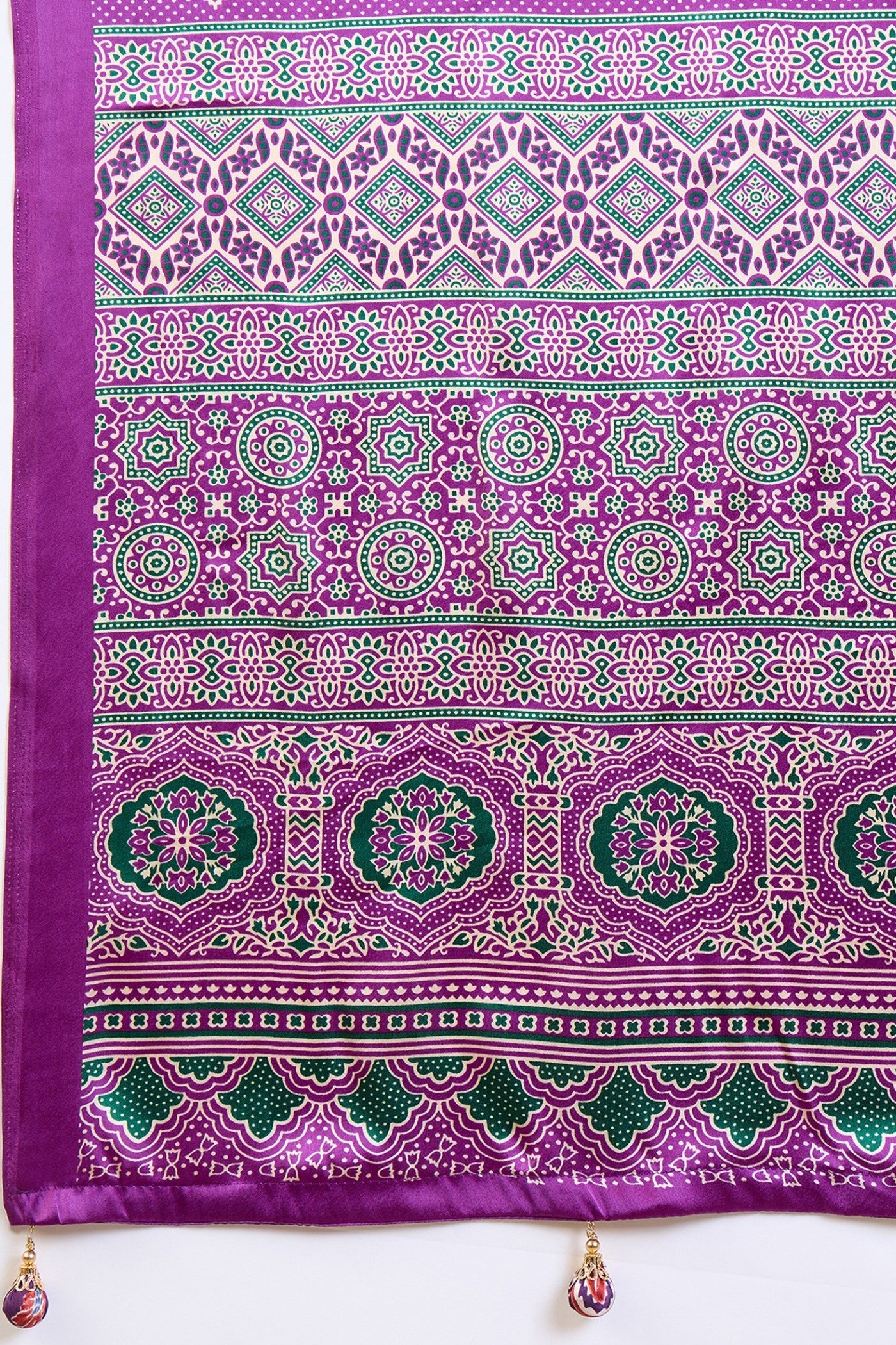 Buy MySilkLove Ivory Cream and Purple Ajrakh Printed Satin Crepe Silk Saree Online