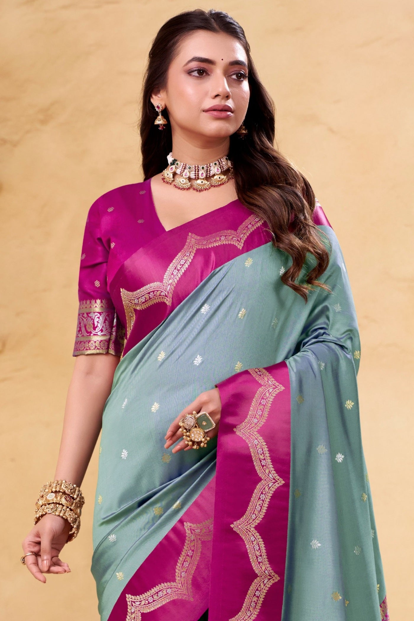 Buy MySilkLove Santas Grey Woven Banarasi Satin Soft Silk Saree Online