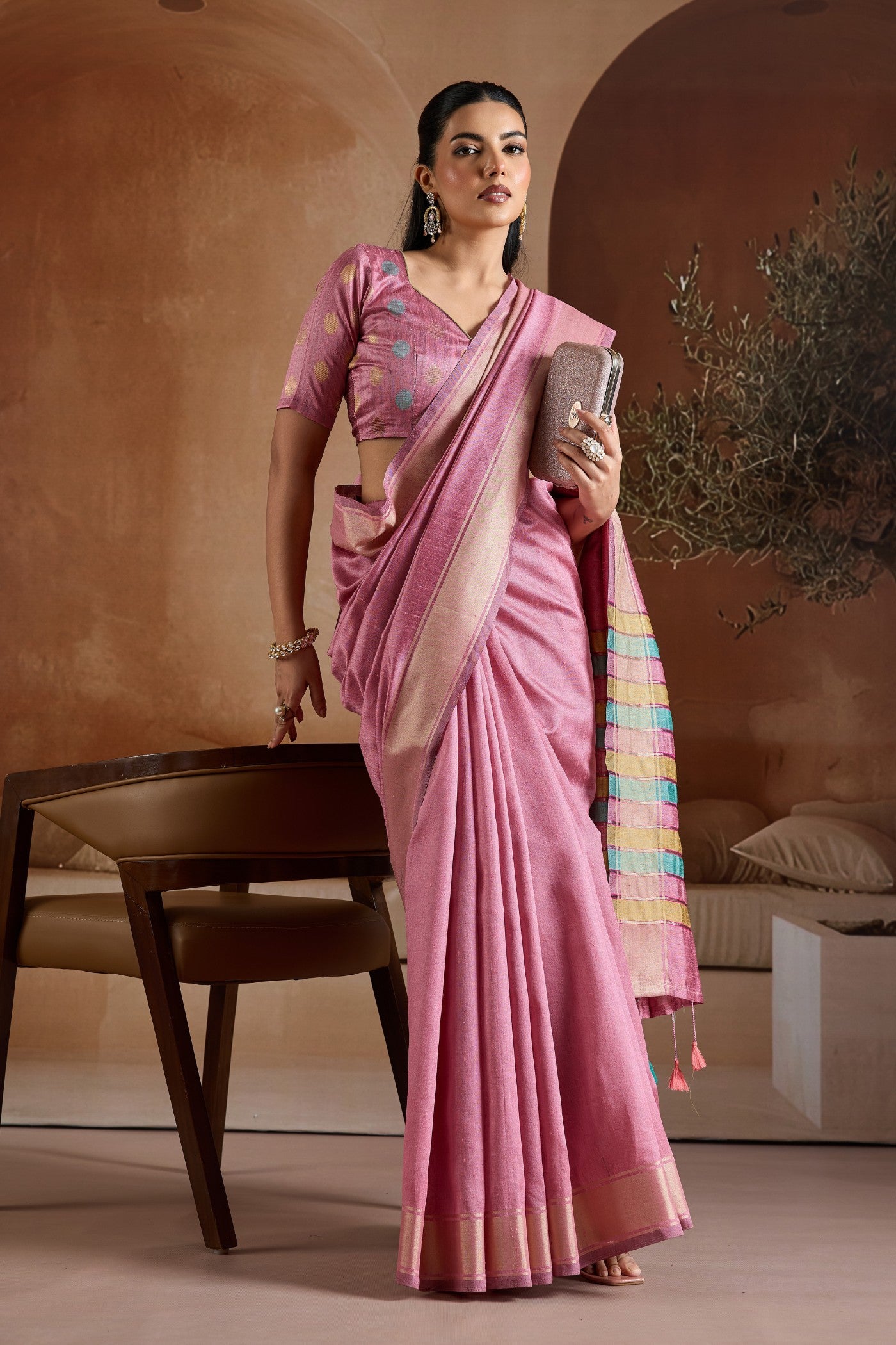 Buy MySilkLove Blossom Pink Handloom Bhagalpuri Saree Online