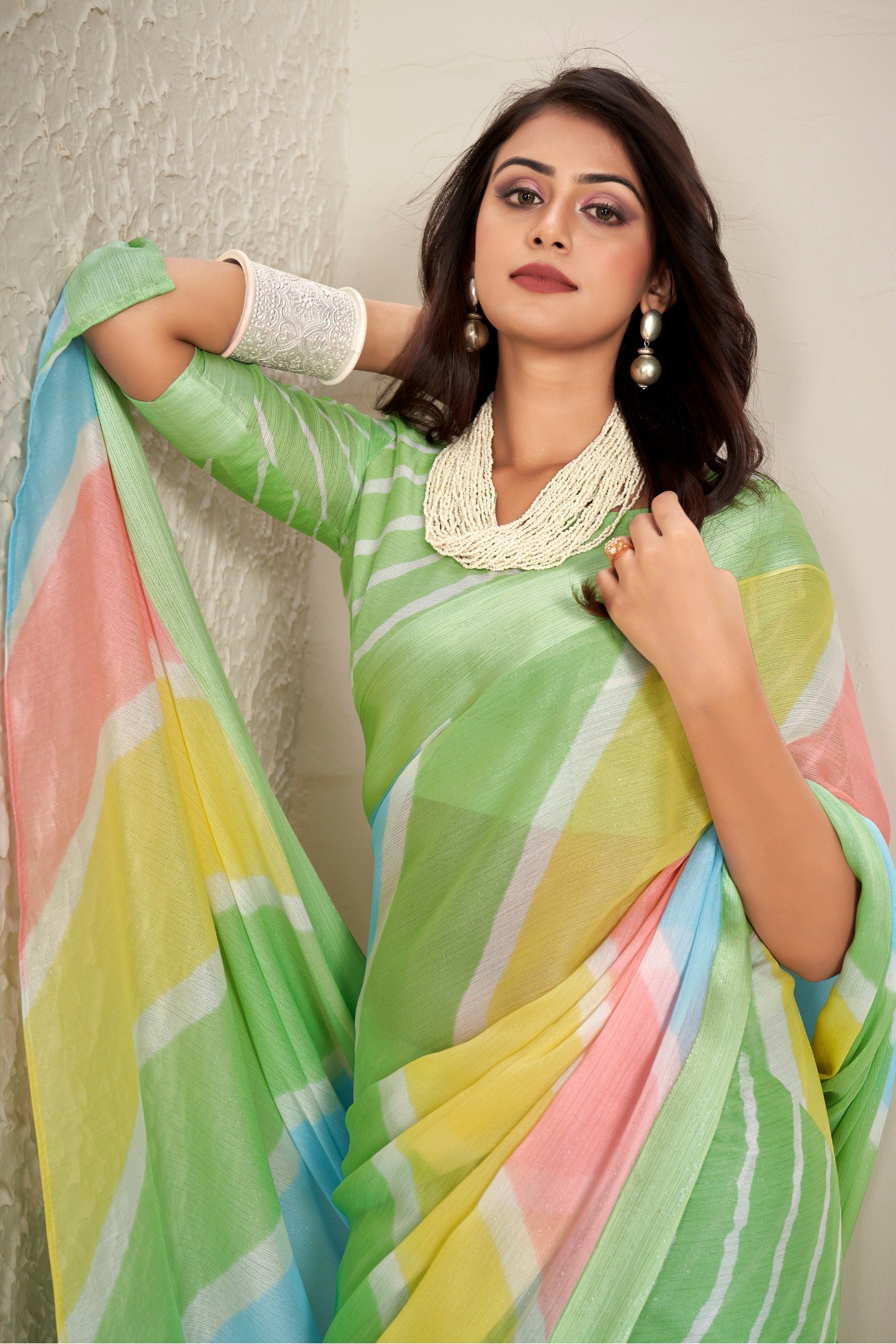 MySilkLove Christi Green Printed Satin Silk Saree