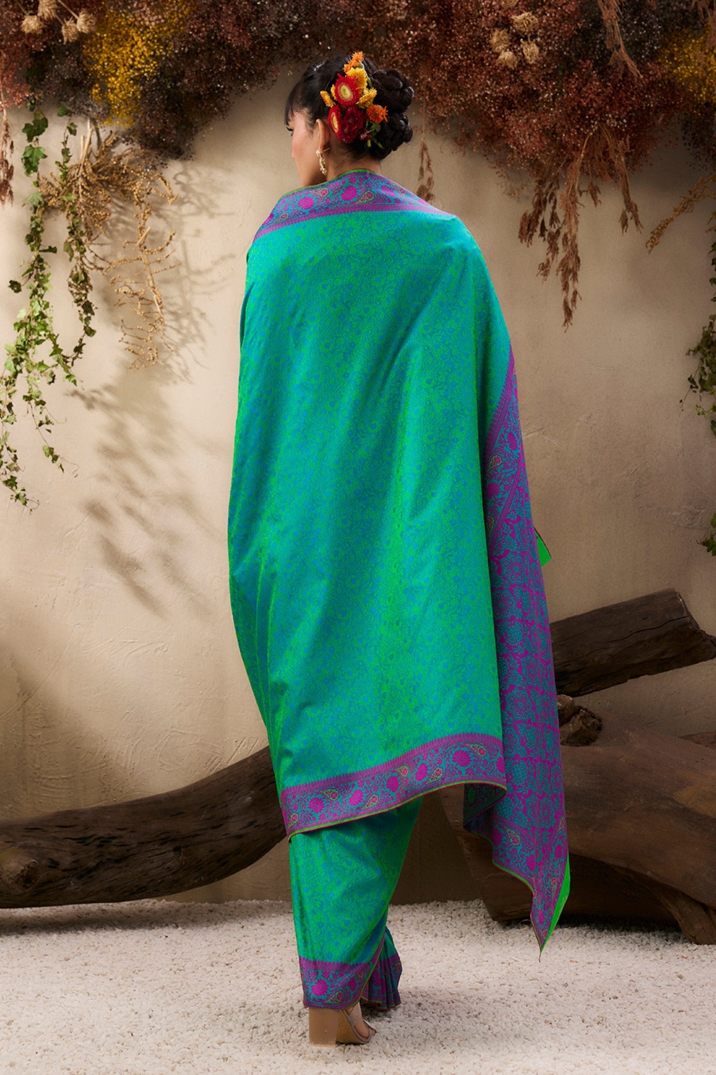 Buy MySilkLove Navy Green Woven Tanchoi Kanjivaram Saree Online