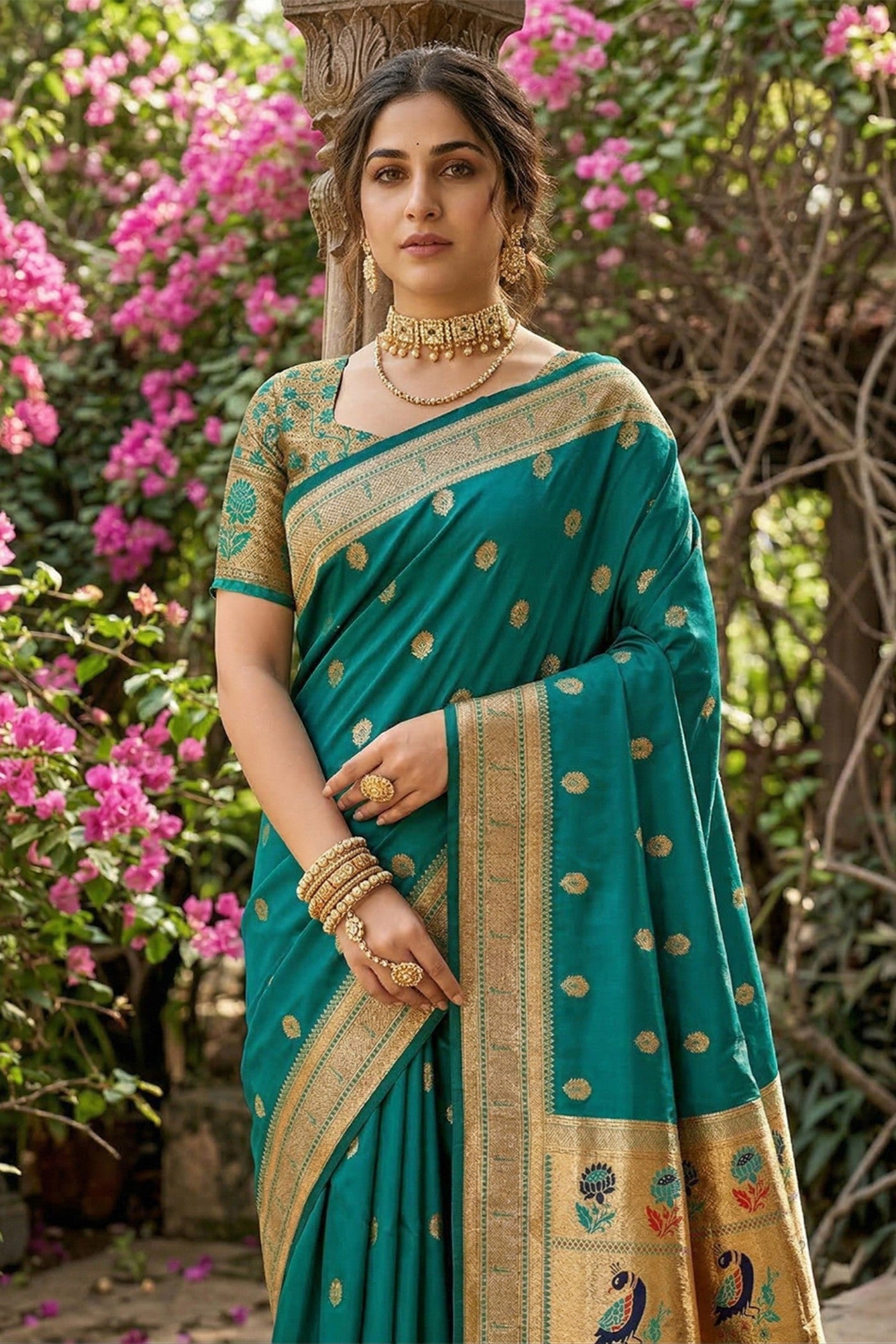 Buy MySilkLove Neptune Blue Zari Woven Paithani Saree Online