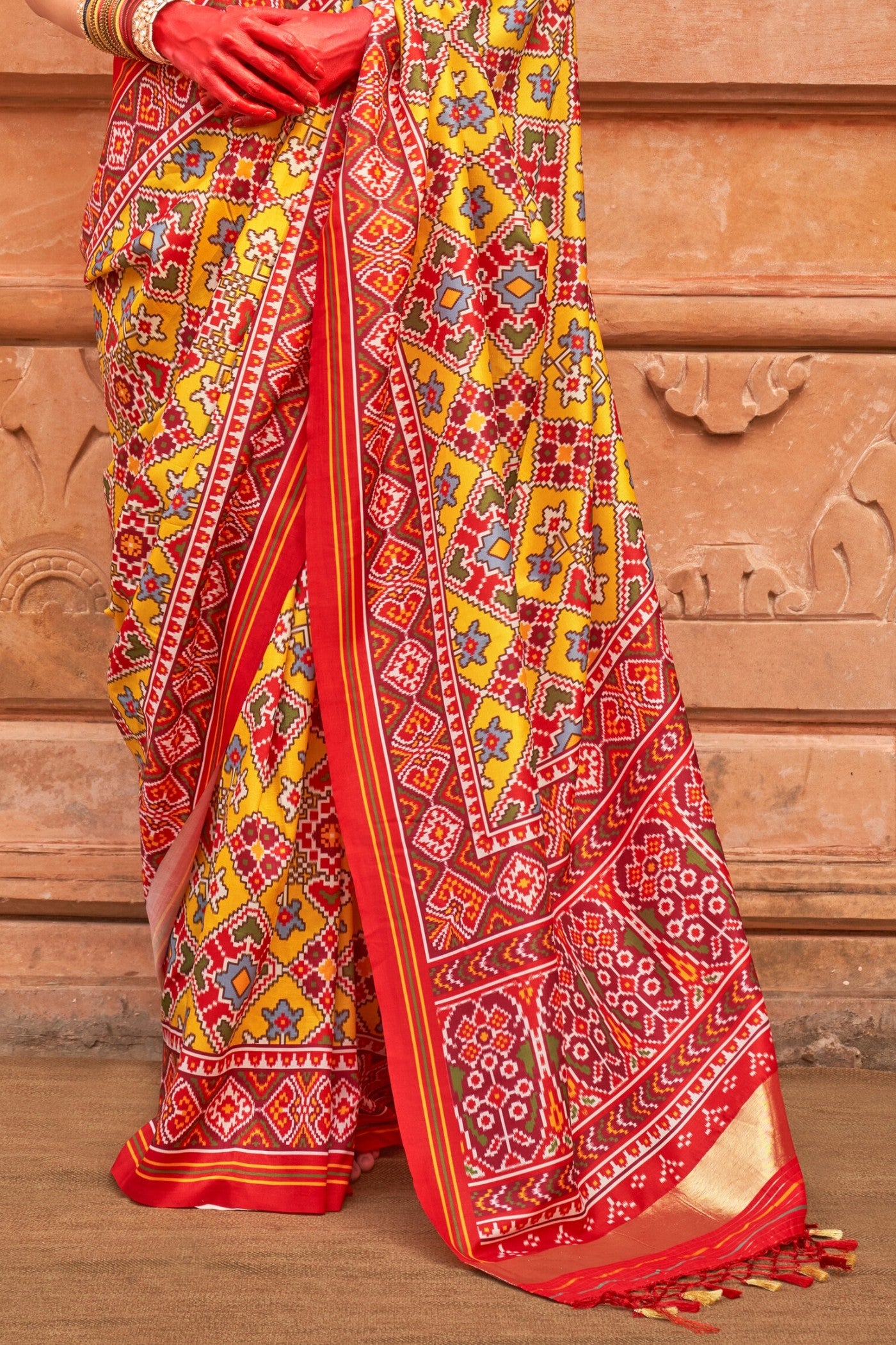 Buy MySilkLove Tulip Tree Yellow Printed Patola Saree Online