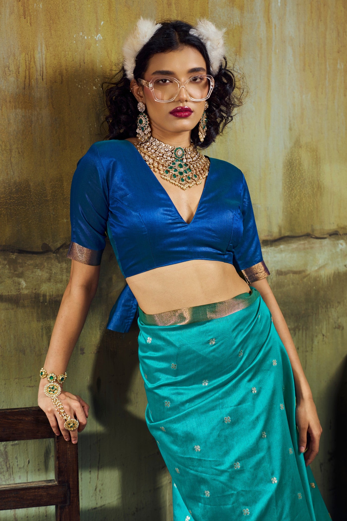 Buy MySilkLove Aqua Blue Tussar Handloom Silk Saree Online