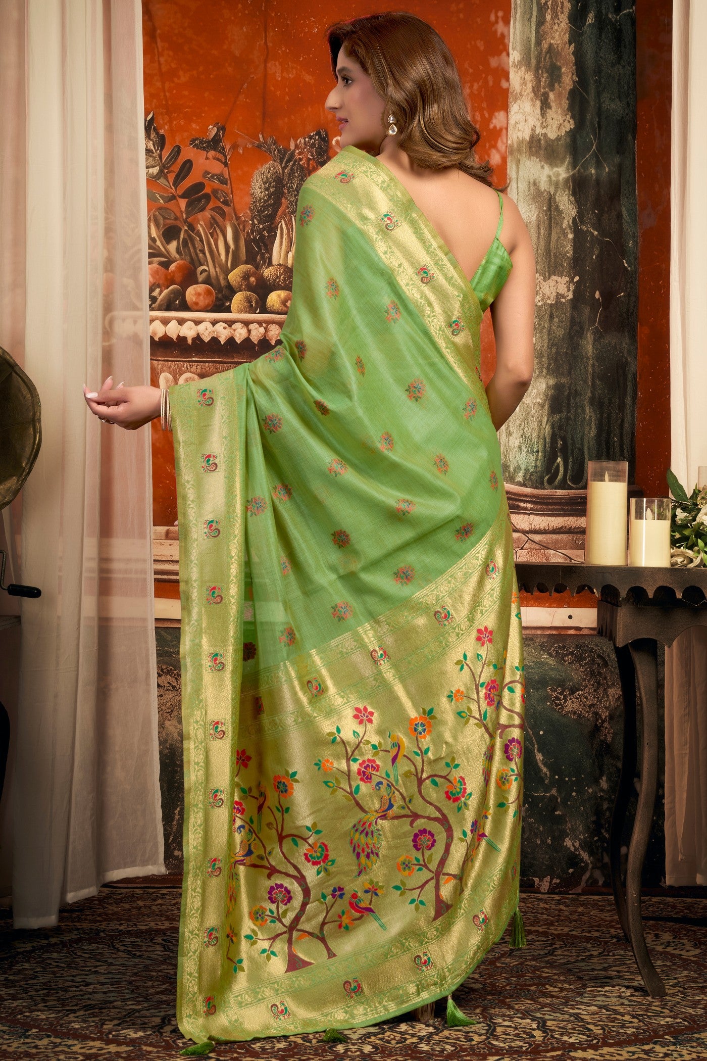 Buy MySilkLove Celadon Green Zari Woven Paithani Saree Online