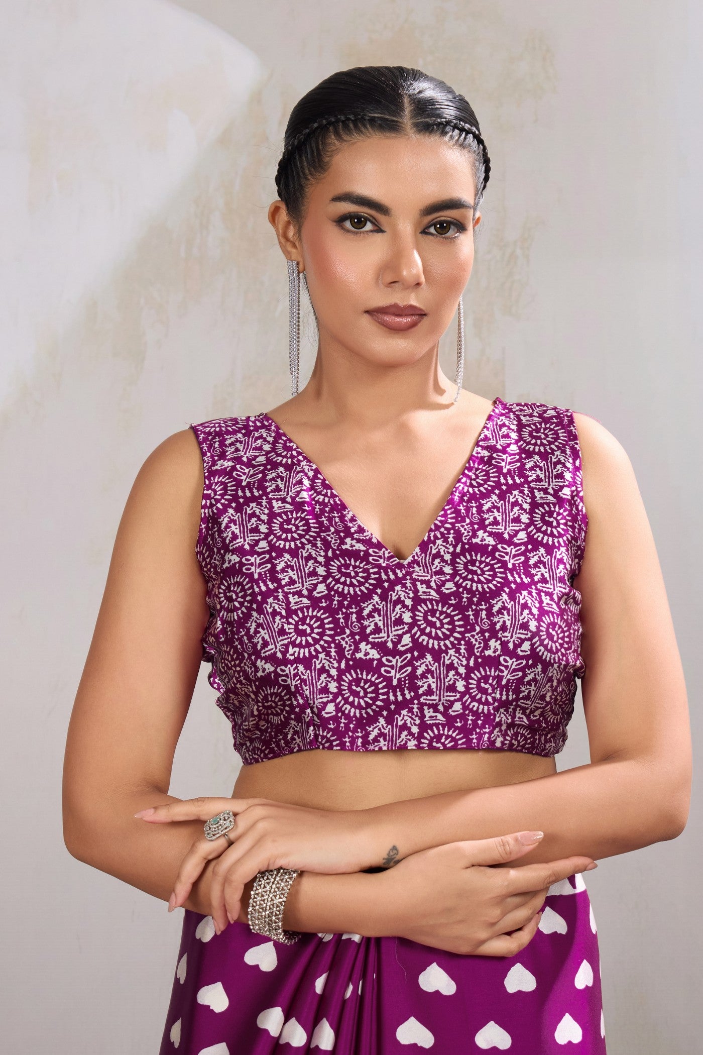 Buy MySilkLove Magenta Purple Printed Satin Crepe Silk Saree Online