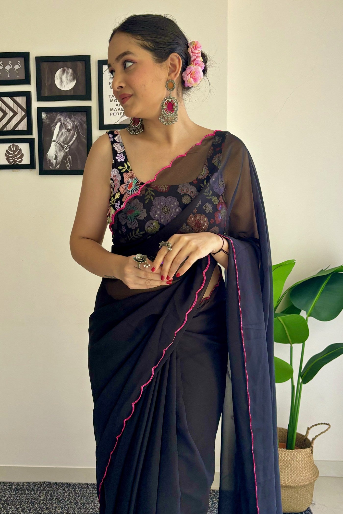 Buy MySilkLove Sable Black Gerogette Saree Online