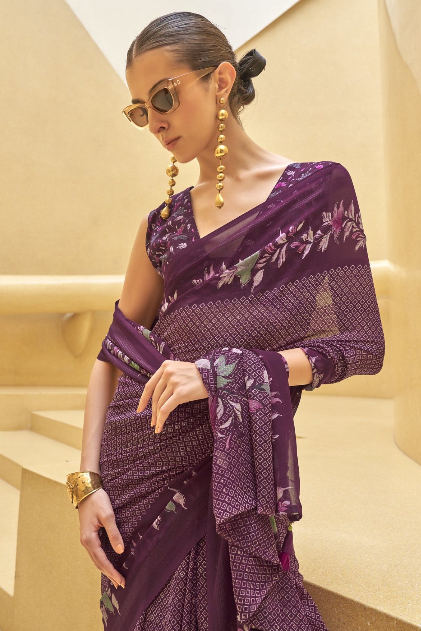 MySilkLove Livid Purple Georgette Printed Saree