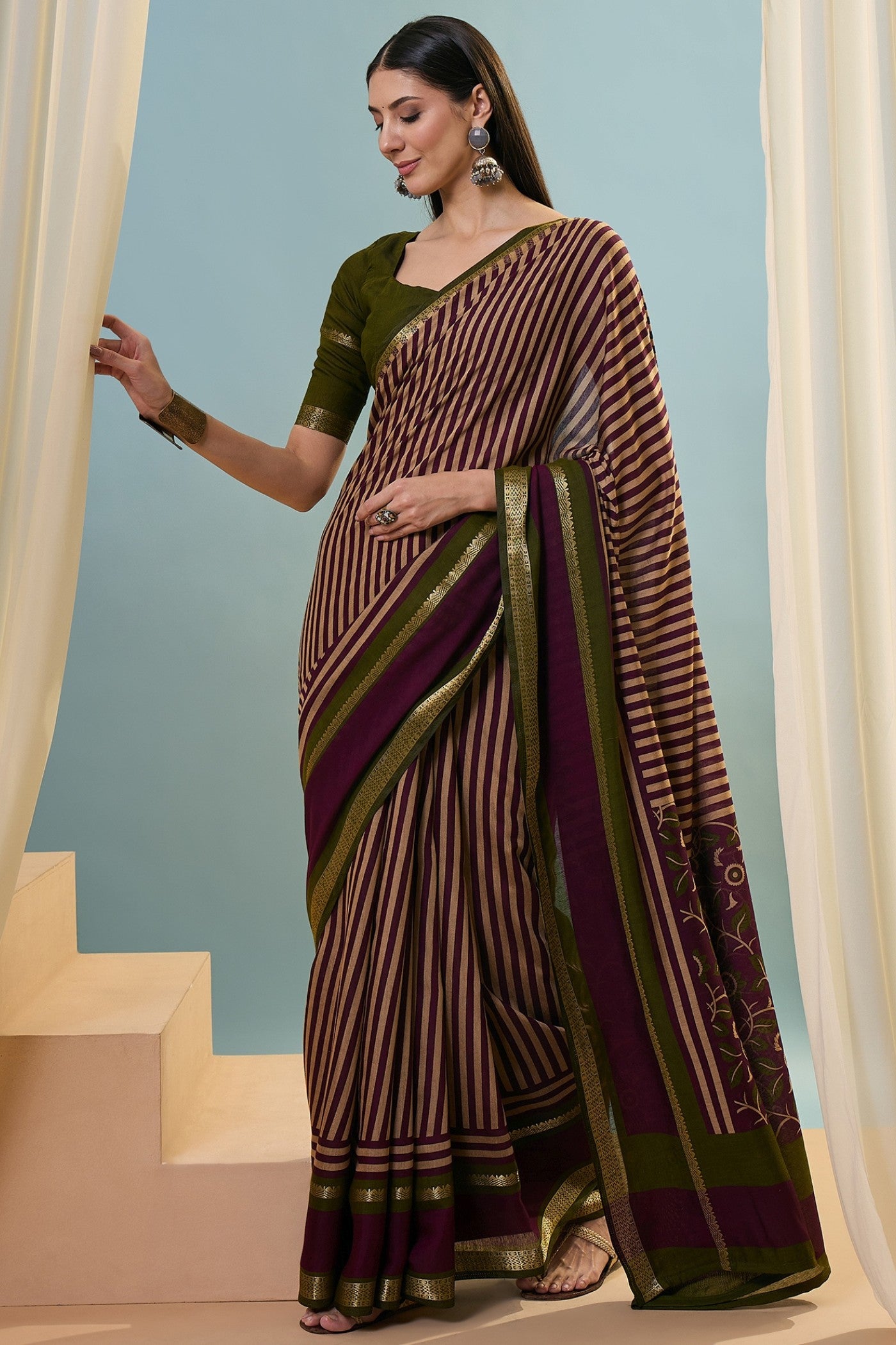 Buy MySilkLove Olive Green Woven Cotton Saree Online