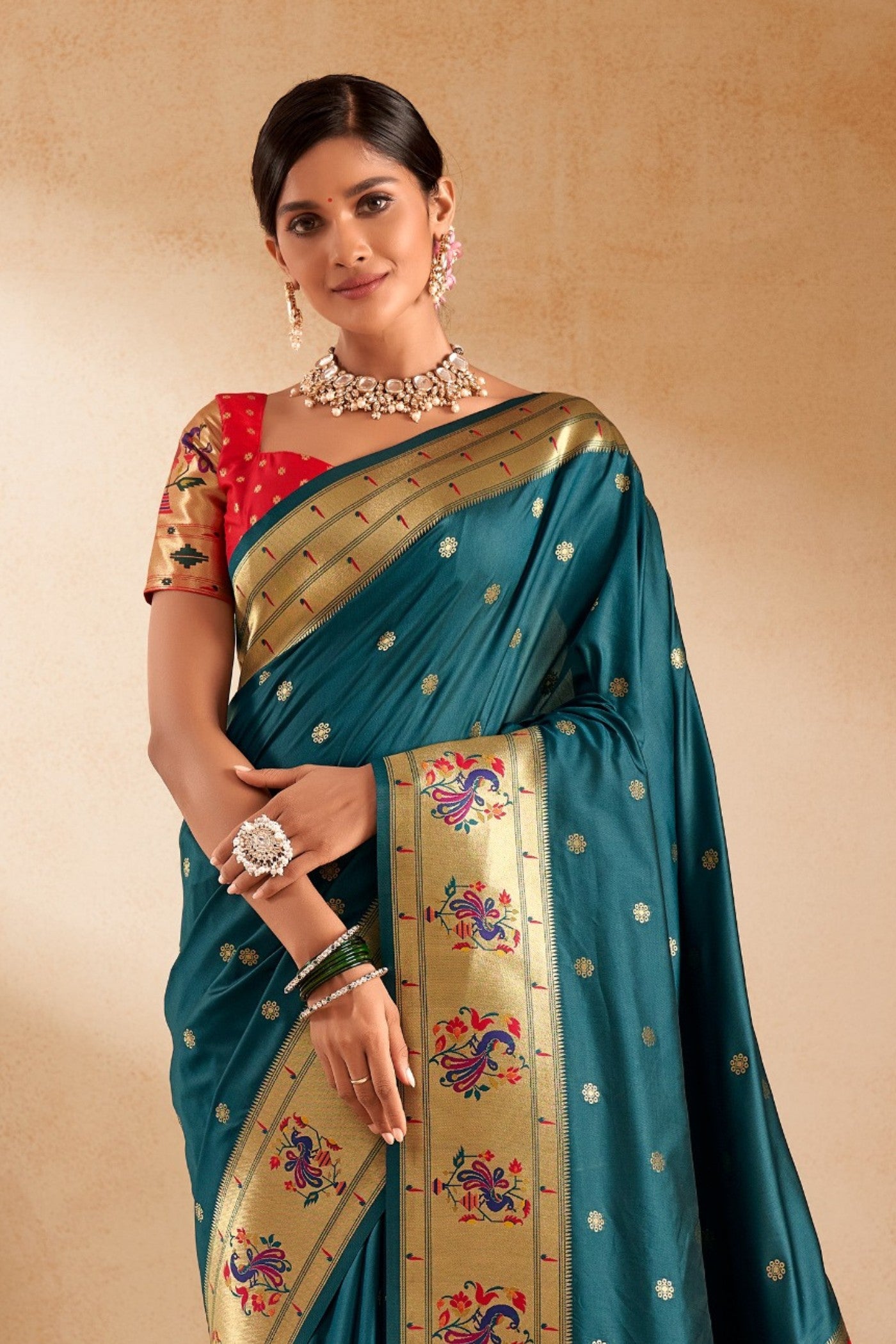 Buy MySilkLove Limed Spruce Blue Woven Paithani Saree Online