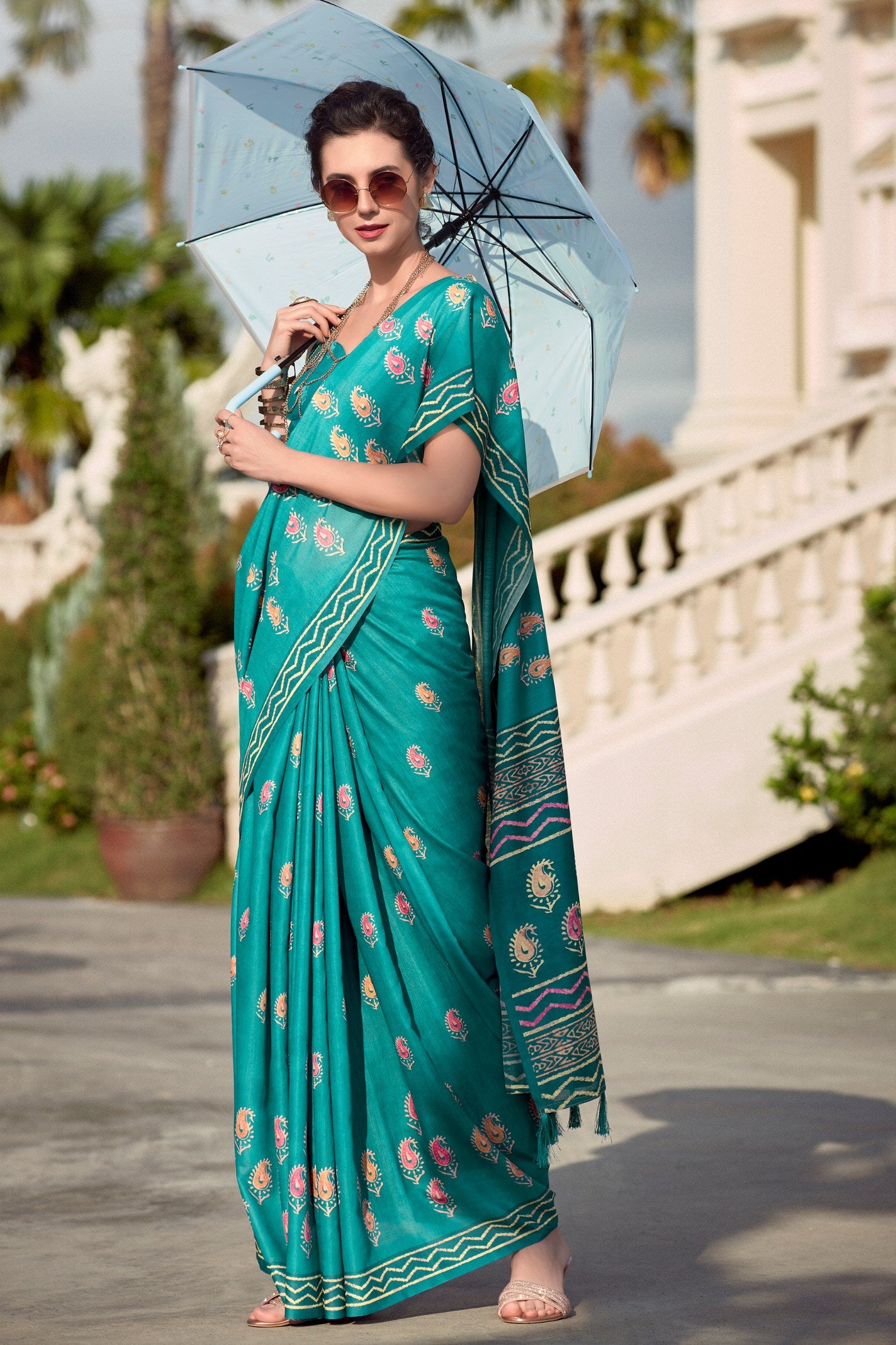 Buy MySilkLove Lochinvar Blue Mul Mul Cotton Saree Online