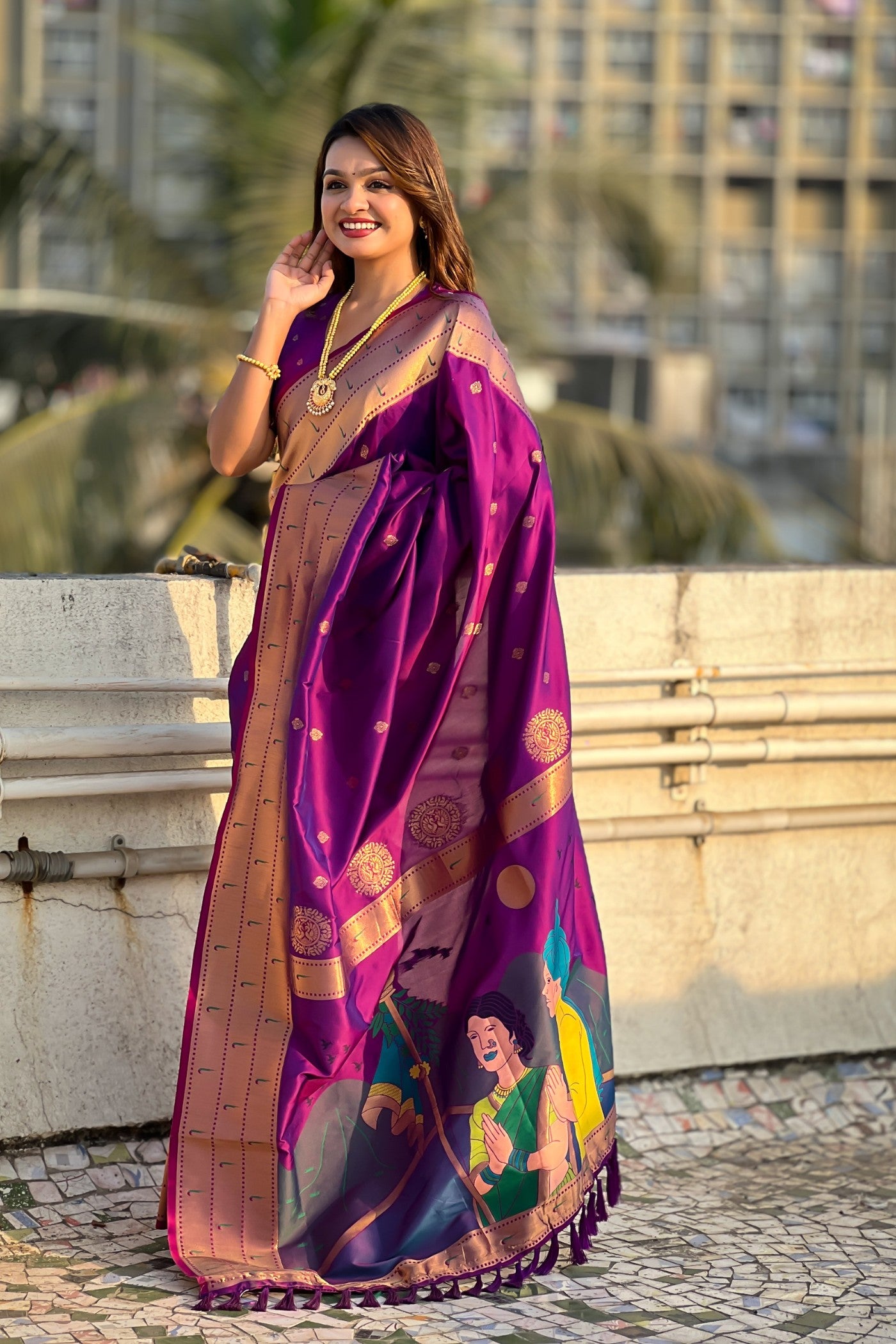 Buy MySilkLove Violet Purple Woven Paithani Saree Online