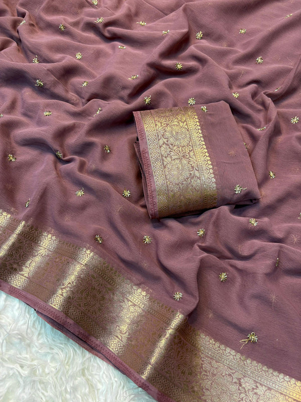 Buy MySilkLove Velvet Red Zari Woven Bidding Floral Georgette Saree Online