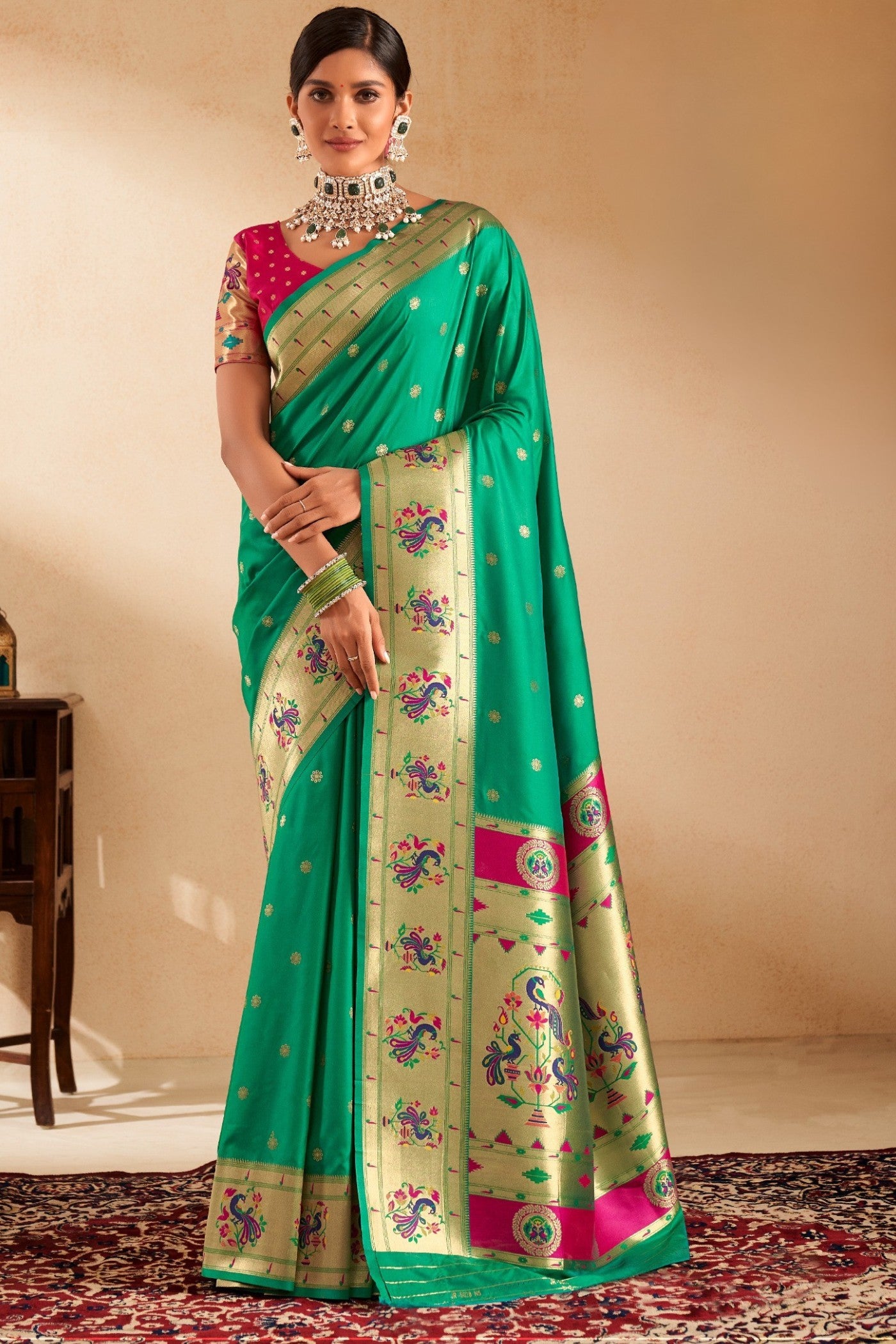 Buy MySilkLove Jewel Green Woven Paithani Saree Online