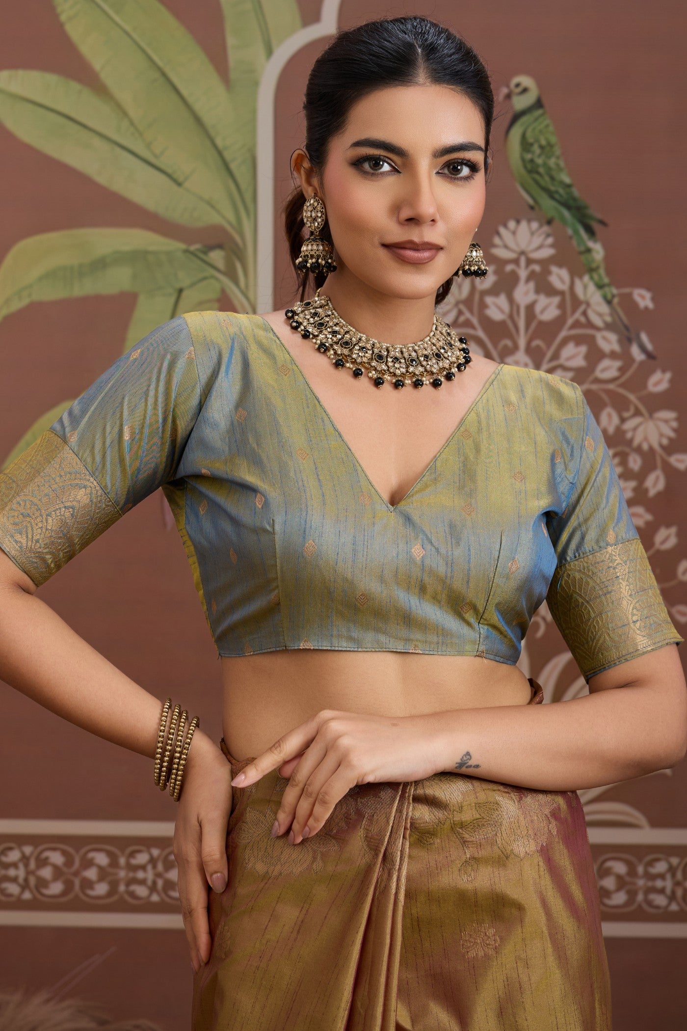 Buy MySilkLove Sage Green Banarasi Handloom Tussar Saree Online