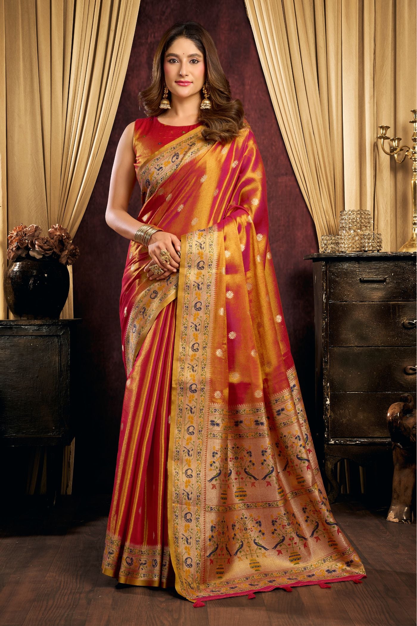 Buy MySilkLove Pumpkin Orange Woven Tissue Paithani Saree Online