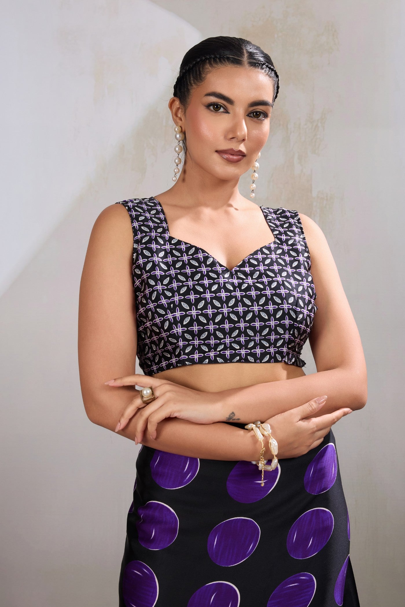 Buy MySilkLove Tiffany Blue Printed Polka Dots Satin Crepe Saree Online