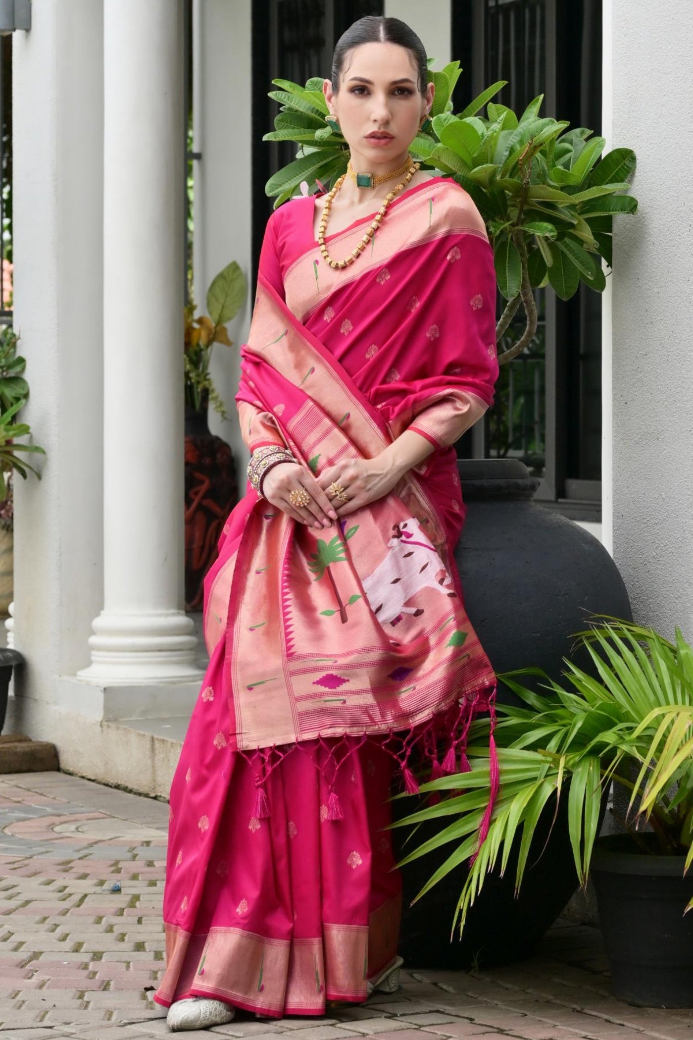 Buy MySilkLove Roseberry Pink Woven Paithani Saree Online