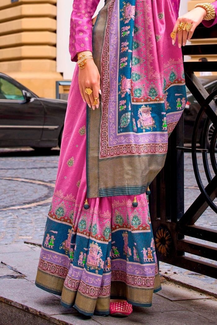 Buy MySilkLove Charm Pink Printed Patola Saree Online