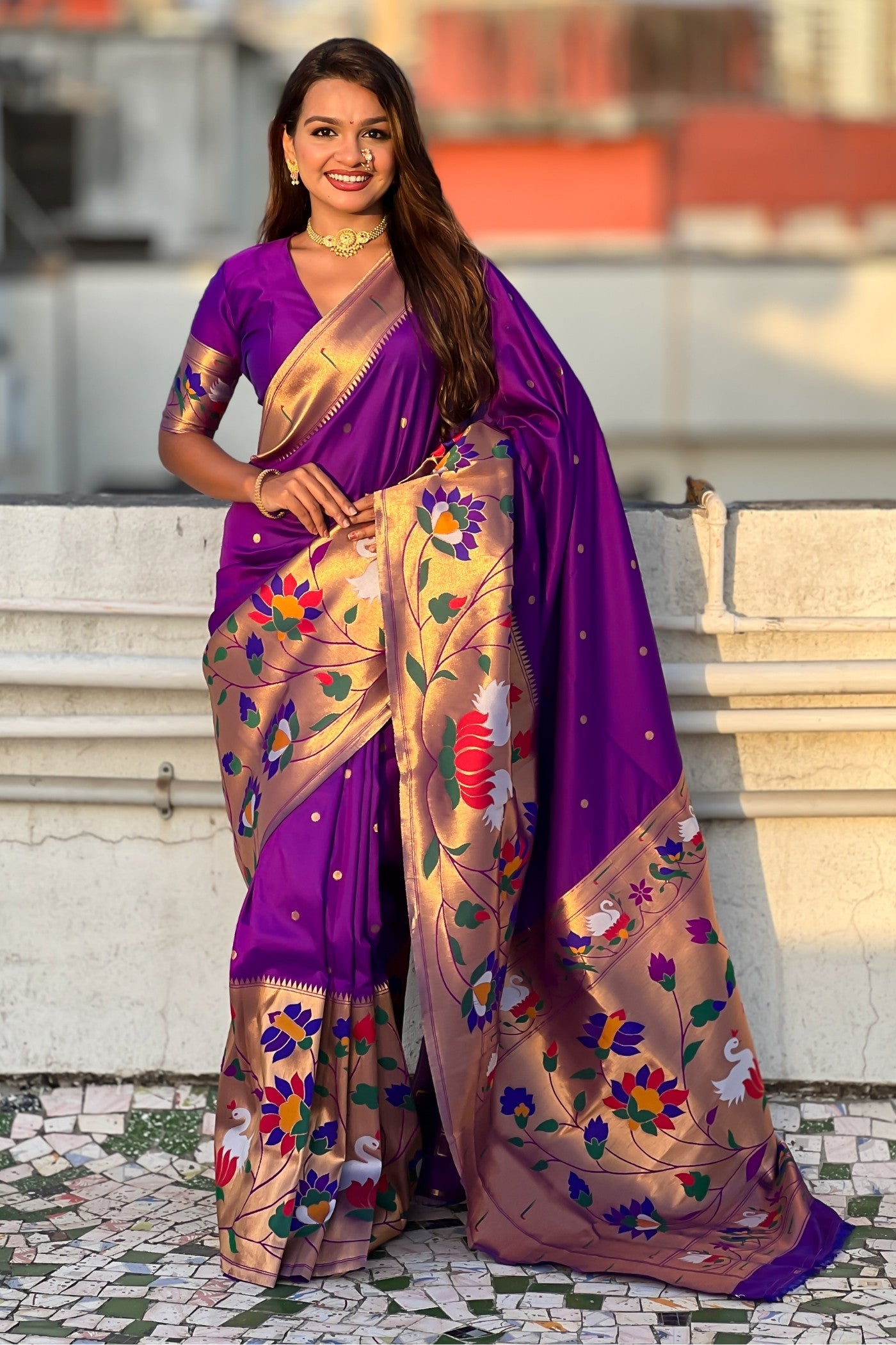 Buy MySilkLove Lollipop Purple Woven Paithani Saree Online