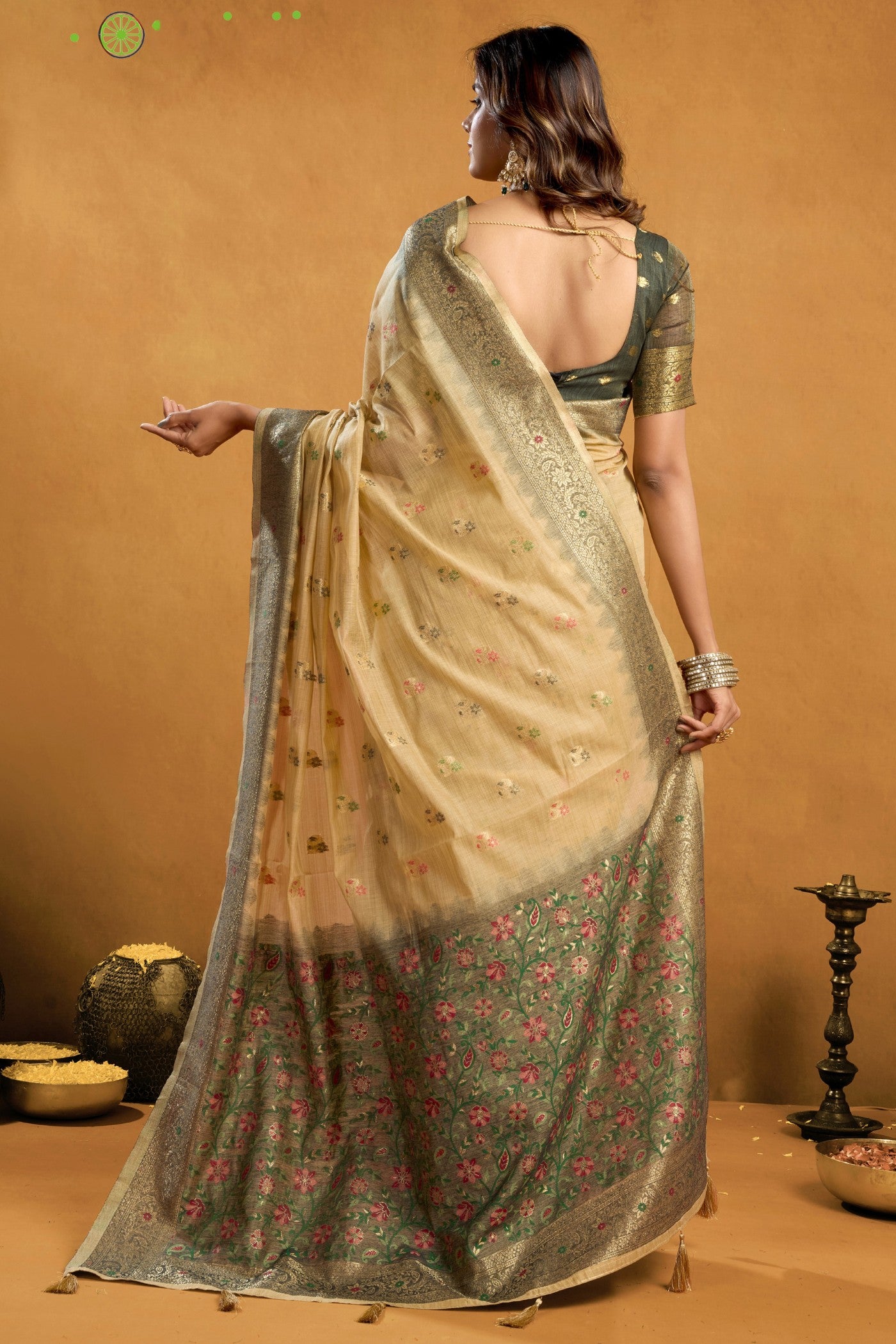 Buy MySilkLove Vibrant Cream Handloom Cotton Saree Online