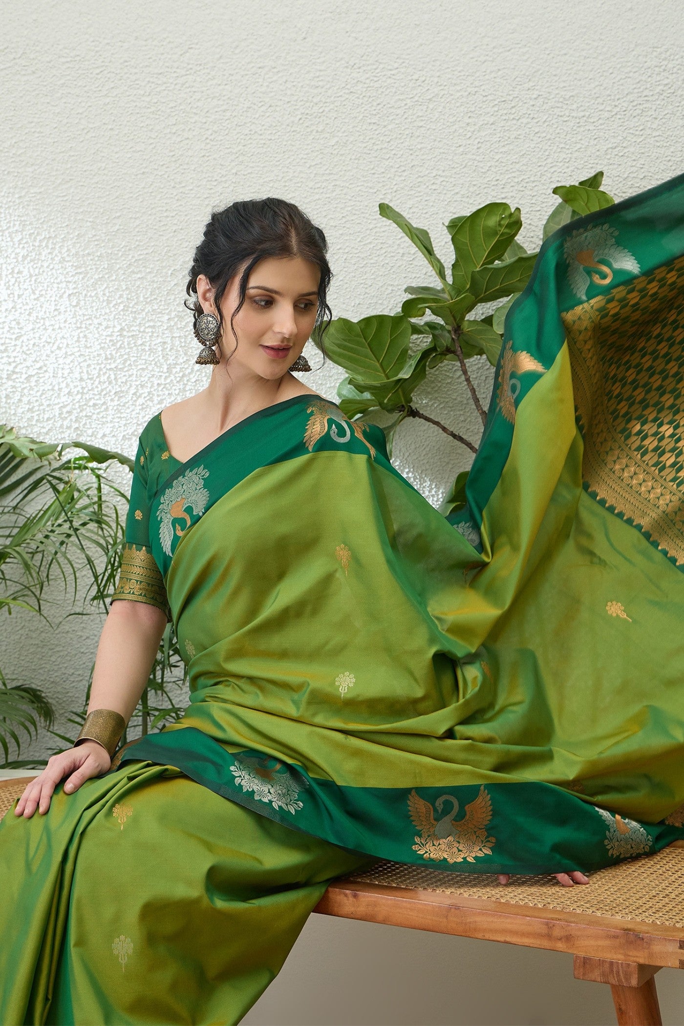 MySilkLove Asparagus Green Banarasi Handloom Soft Silk Saree