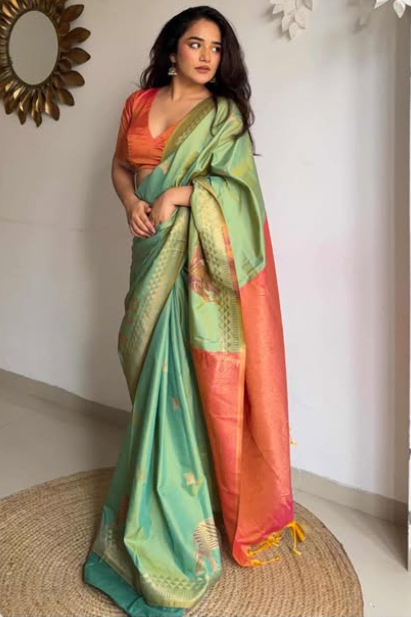 Buy MySilkLove Parrot Green Banarasi Handloom Saree Online