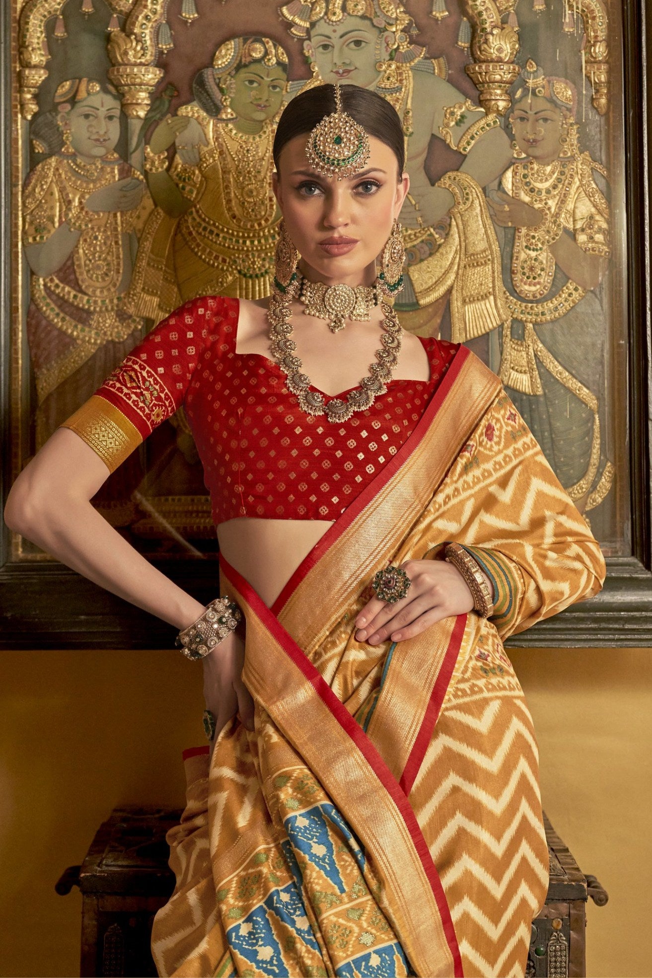 Buy MySilkLove Aztec Yellow Printed Patola Saree Online