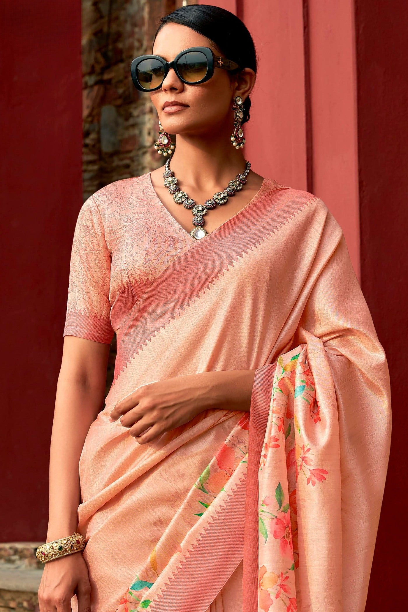 Buy MySilkLove Sandstone Orange Digital Printed Banarasi Saree Online