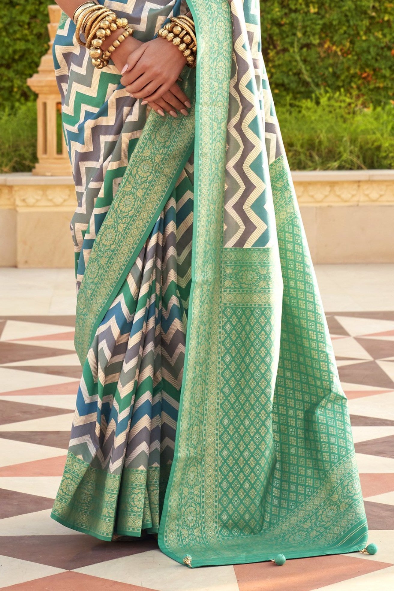 Buy MySilkLove Summer Green Woven Patola Printed Silk Saree Online