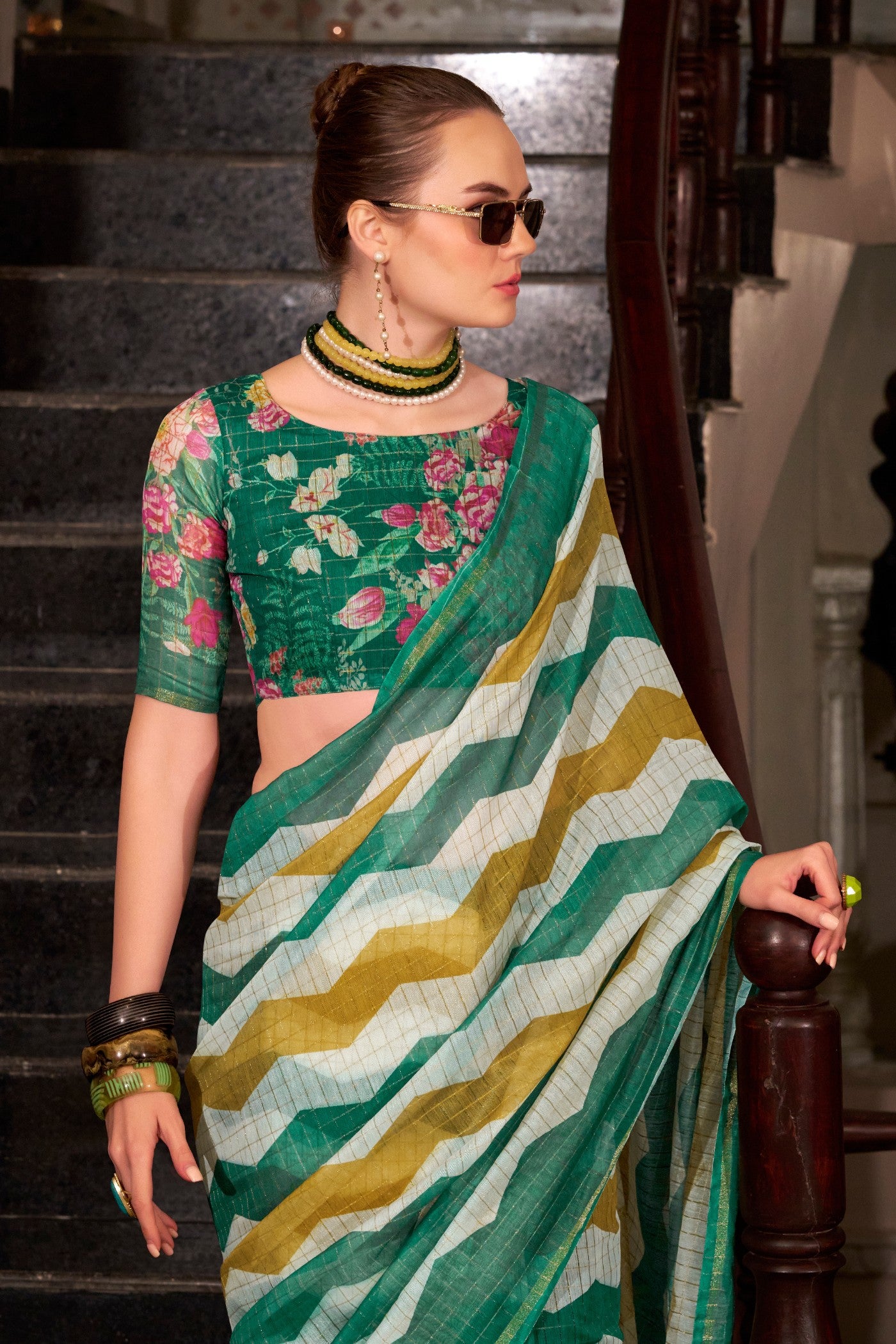 MySilkLove Jewel Green Woven Linen Saree