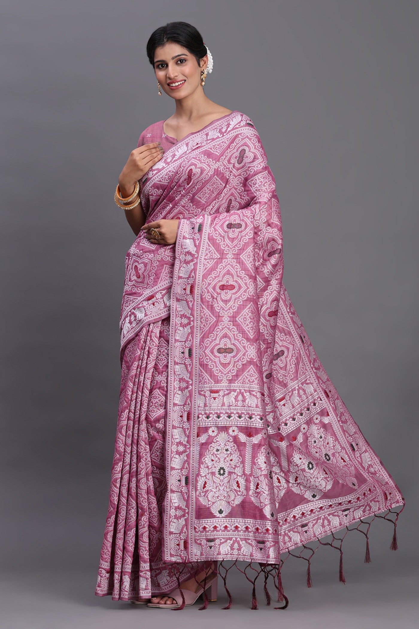 Buy MySilkLove Punch Pink Linen Cotton Saree Online